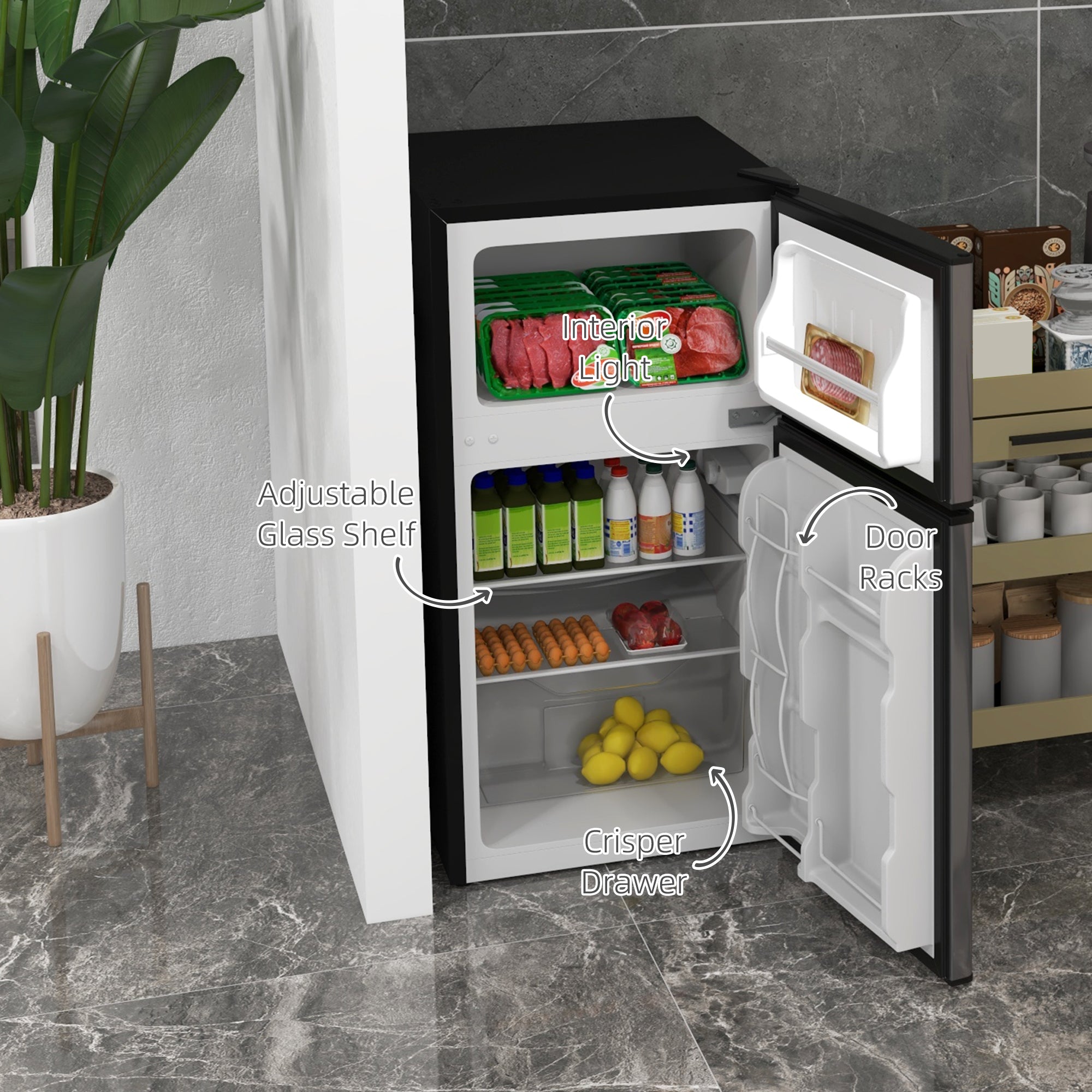 3.2 Cu Ft Mini Fridge Freezer - Silver-DECOROLALA