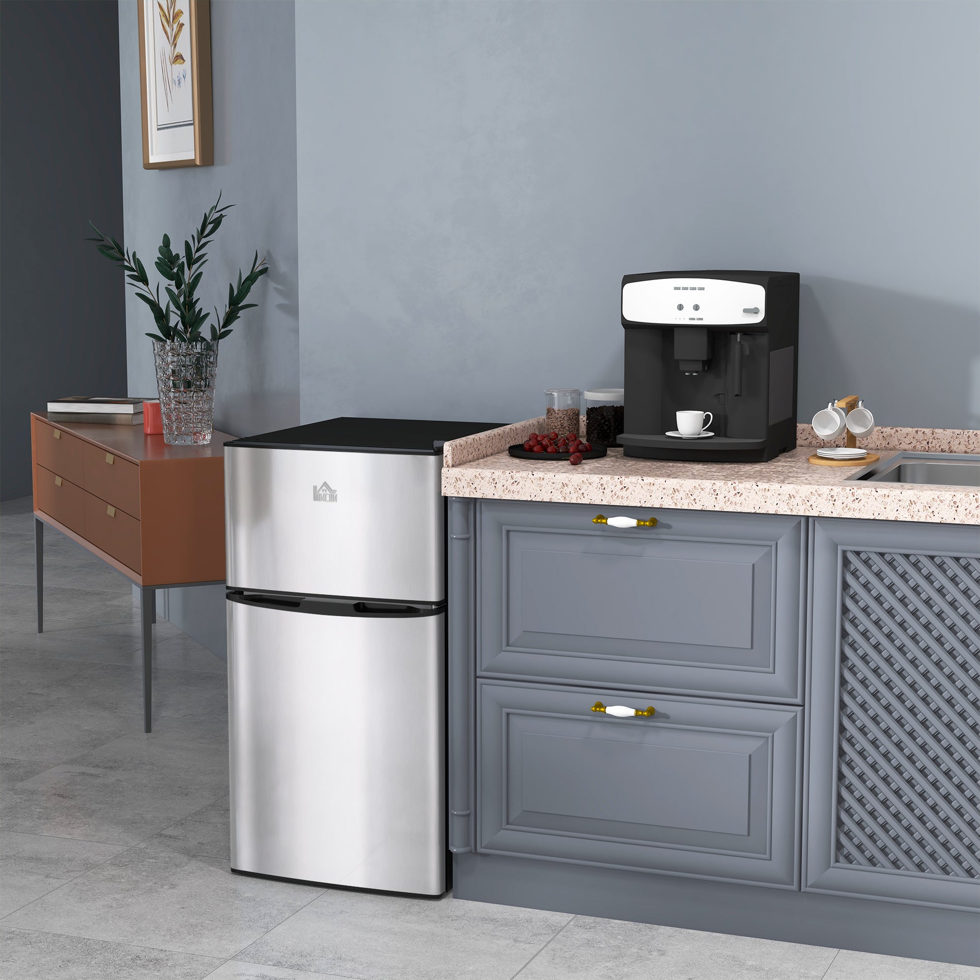 3.2 Cu Ft Mini Fridge Freezer - Silver-DECOROLALA