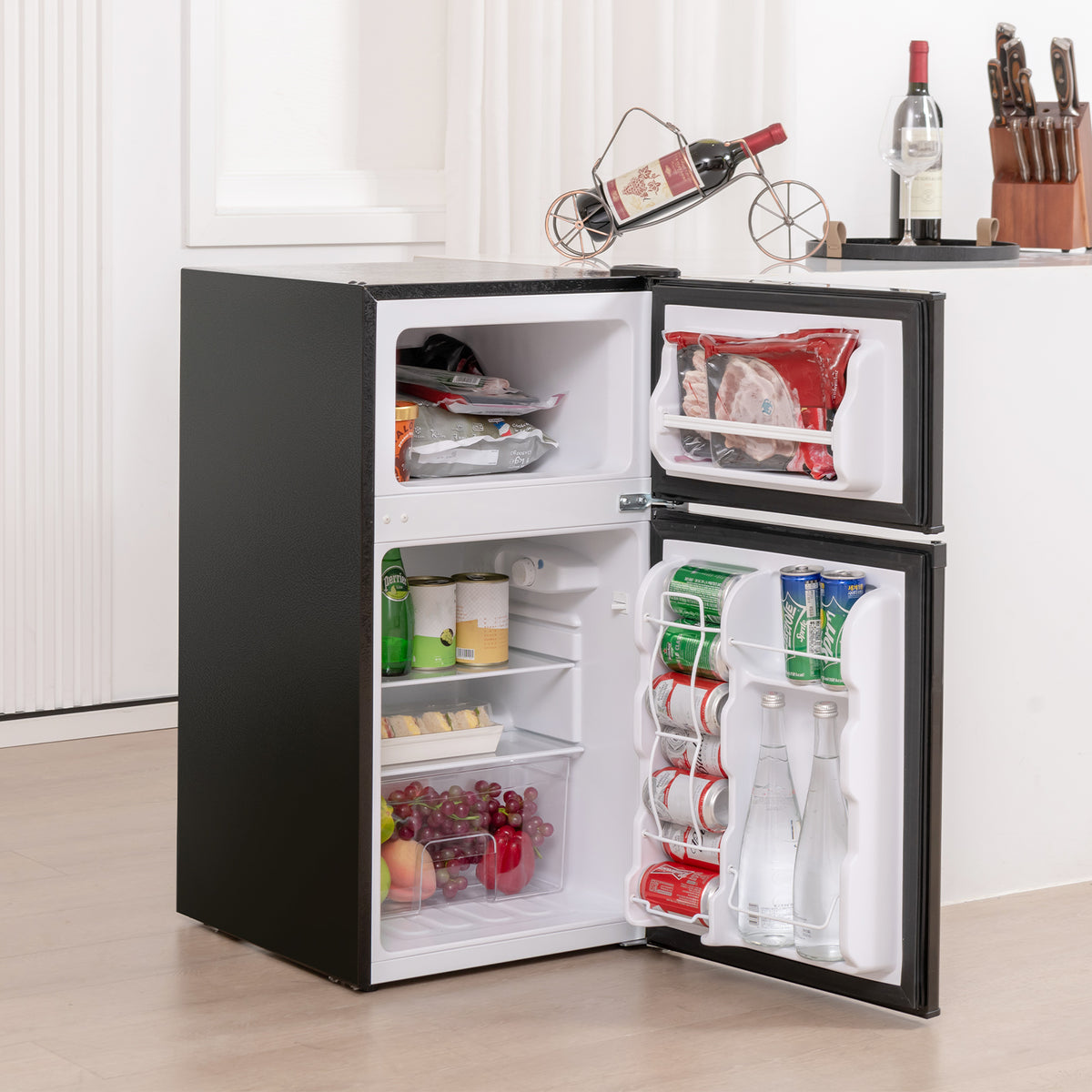 3.2 Cu. Ft Compact Mini Fridge with 5 Temperature Settings-Black-Refrigerators-DECOROLALA