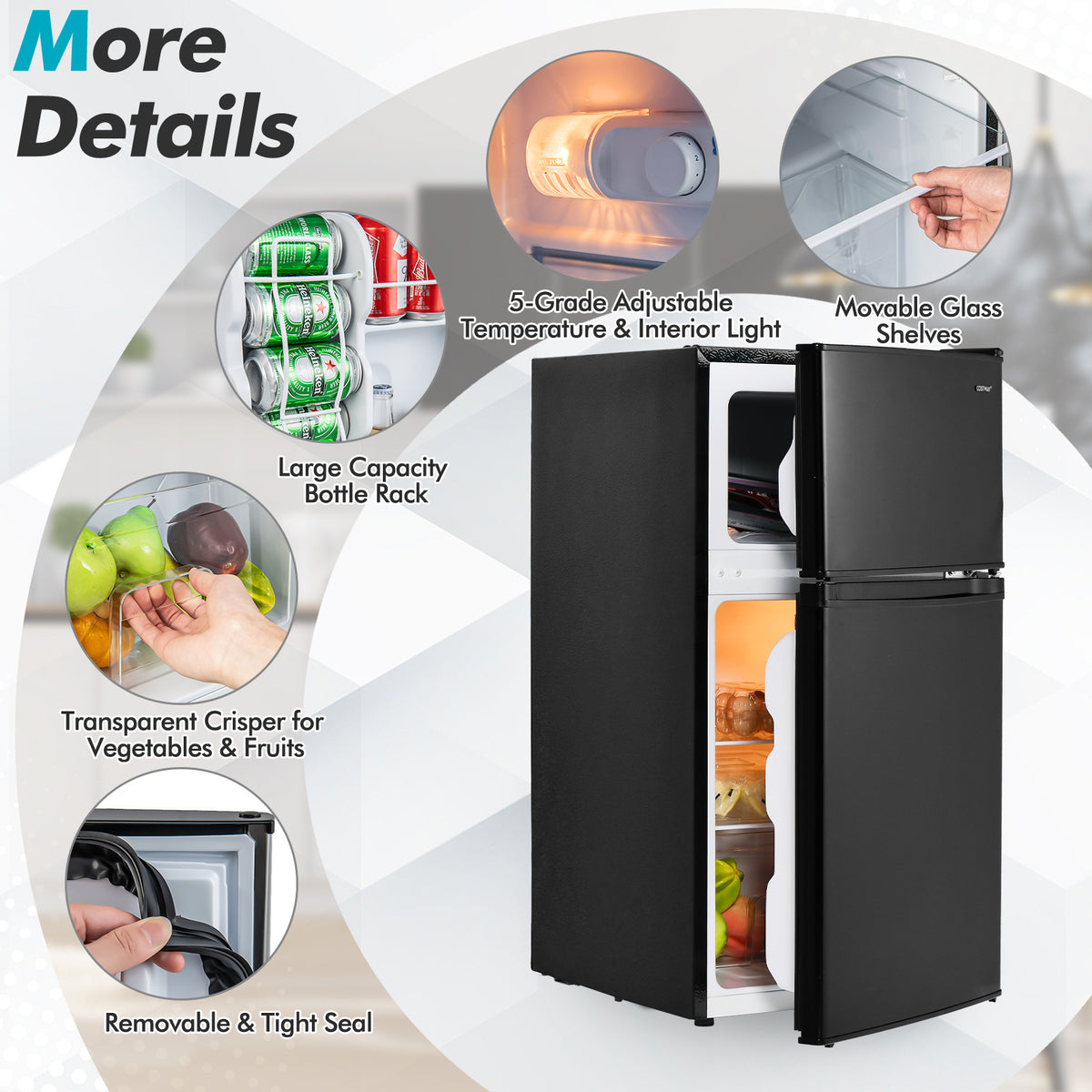 3.2 Cu. Ft Compact Mini Fridge with 5 Temperature Settings-Black-Refrigerators-DECOROLALA