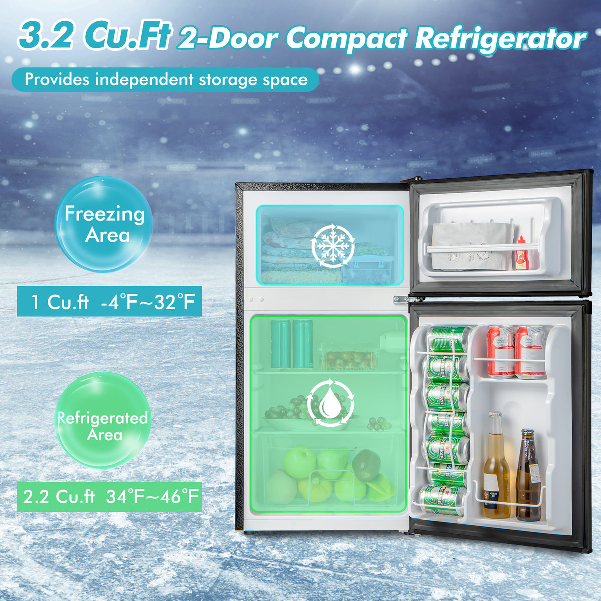 3.2 Cu. Ft Compact Mini Fridge with 5 Temperature Settings-Black-Refrigerators-DECOROLALA