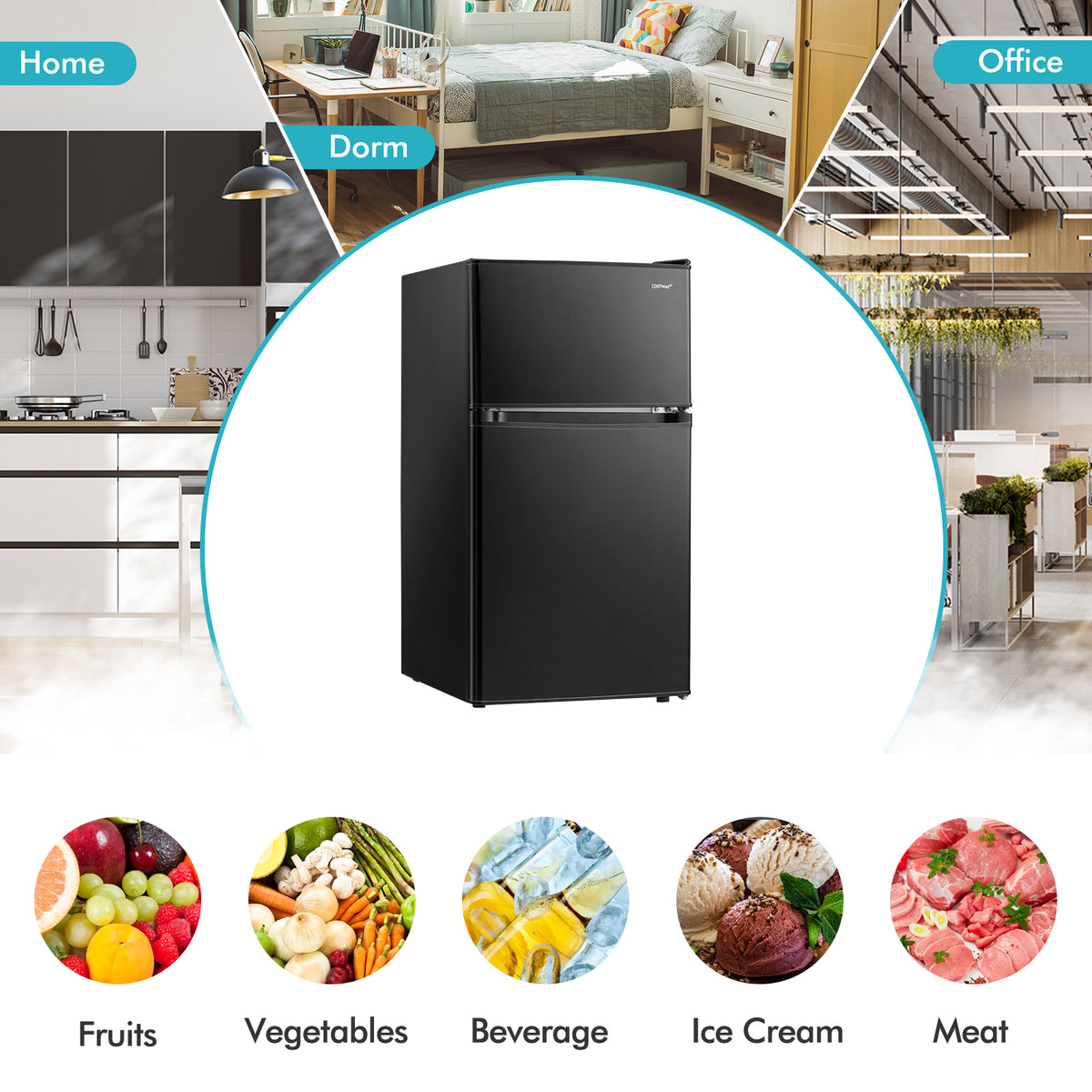 3.2 Cu. Ft Compact Mini Fridge with 5 Temperature Settings-Black-Refrigerators-DECOROLALA