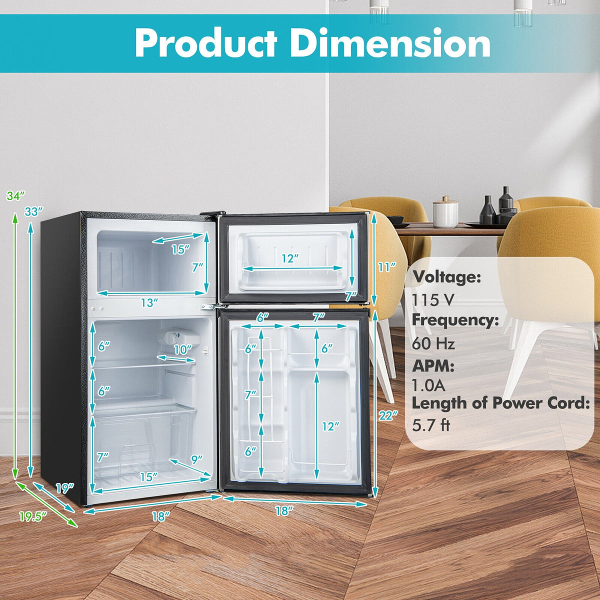 3.2 Cu. Ft Compact Mini Fridge with 5 Temperature Settings-Sliver-Refrigerators-DECOROLALA