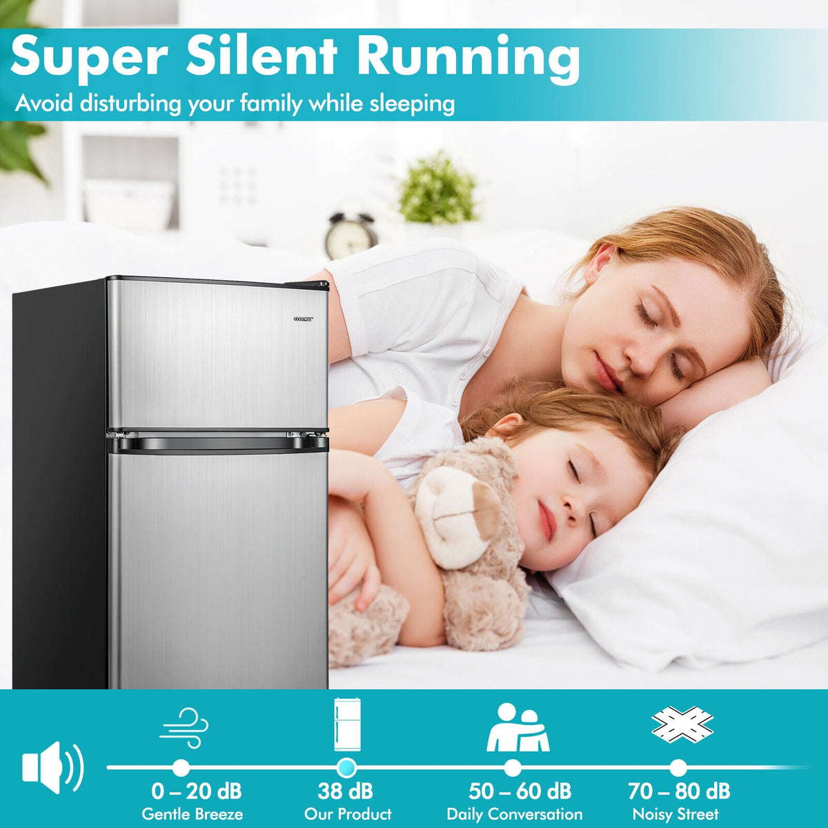 3.2 Cu. Ft Compact Mini Fridge with 5 Temperature Settings-Sliver-Refrigerators-DECOROLALA