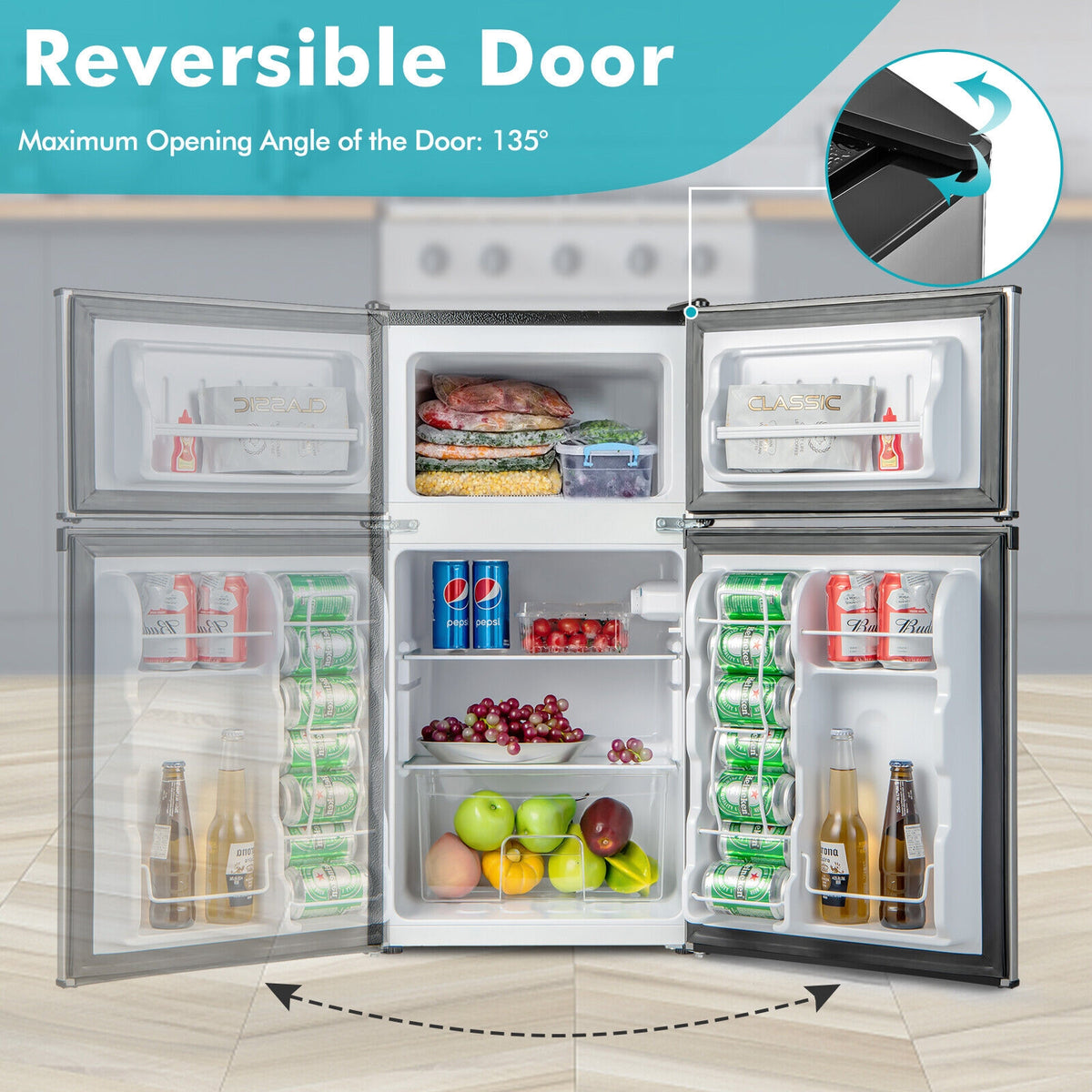 3.2 Cu. Ft Compact Mini Fridge with 5 Temperature Settings-Sliver-Refrigerators-DECOROLALA