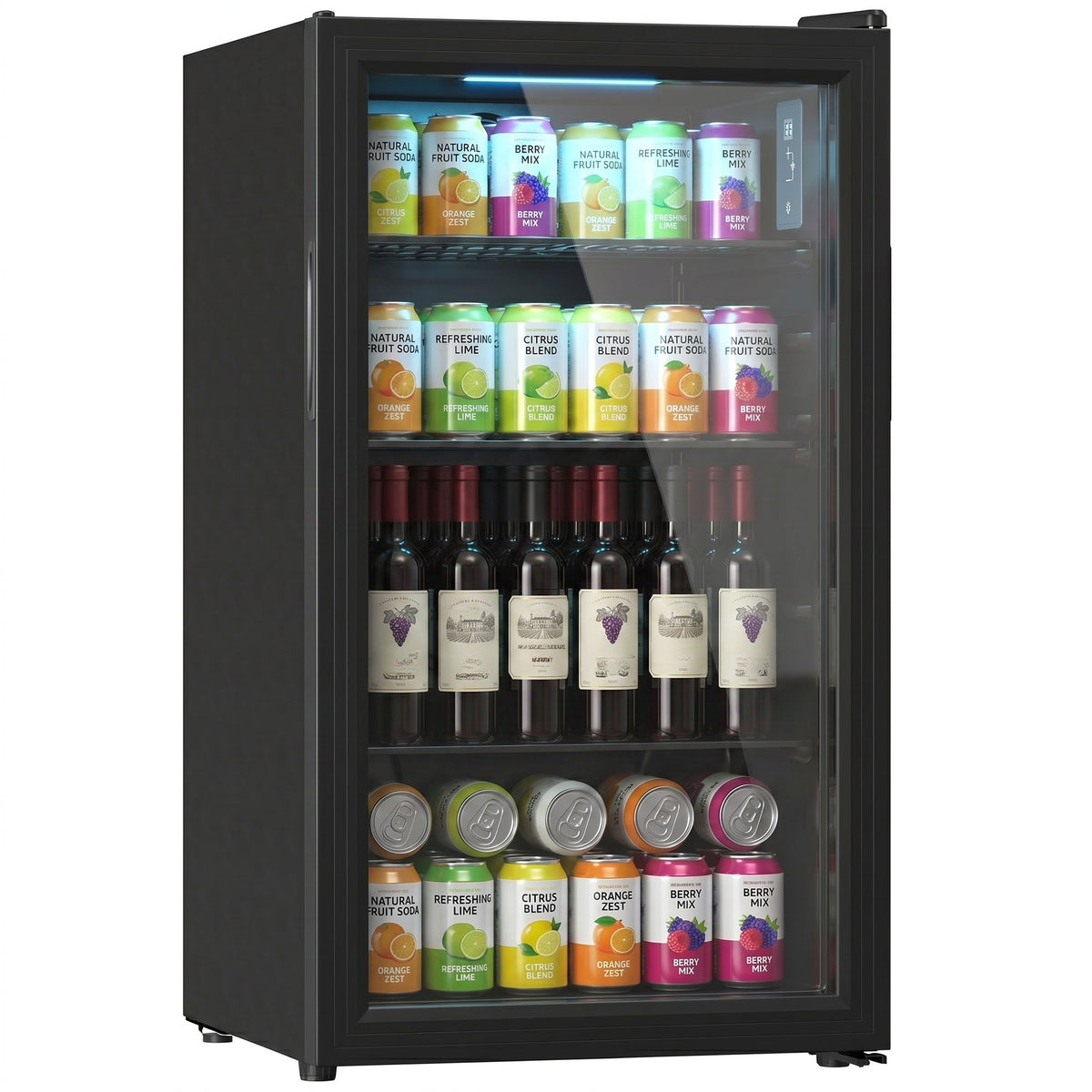 3.2 Cu.Ft Beverage Fridge, 128 Can Drink Fridge with Glass Door, Auto-Defrost and LED Light for Soda, Beer, Black-Small Kitchen Appliances-DECOROLALA