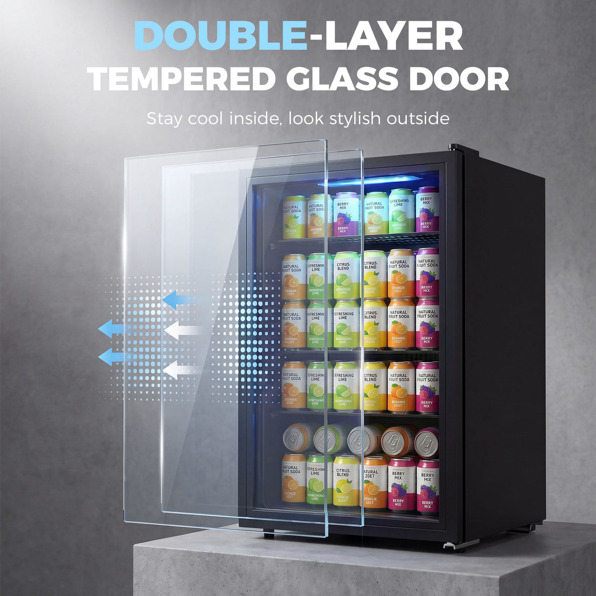 3.2 Cu.Ft Beverage Fridge, 128 Can Drink Fridge with Glass Door, Auto-Defrost and LED Light for Soda, Beer, Black-Small Kitchen Appliances-DECOROLALA