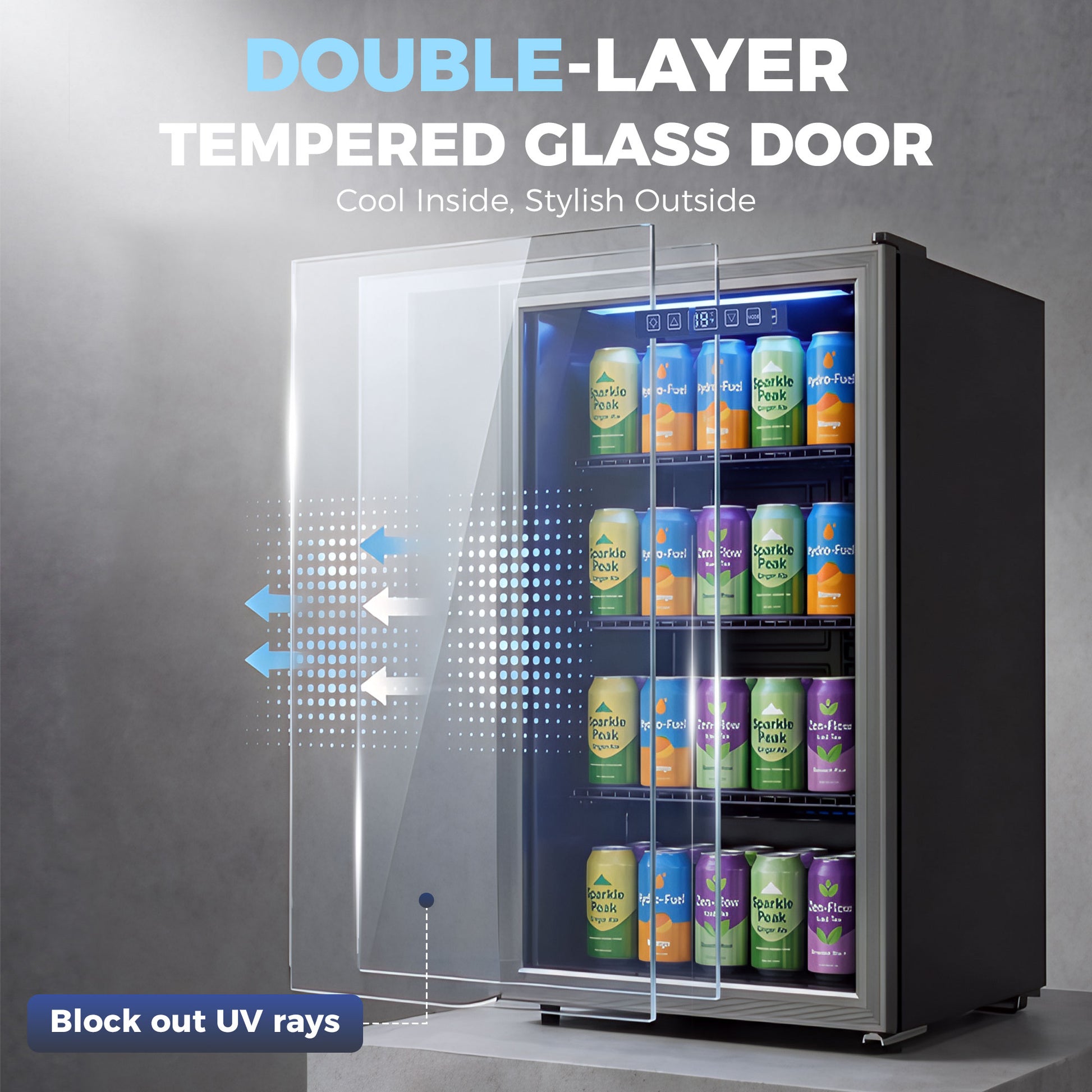 3.2 Cu.Ft Beverage Refrigerator, 139 Can Beverage Fridge Cooler with Double-Layer Glass Door-Home Furnishings > Appliances > Small¬†Kitchen¬†Appliances-DECOROLALA