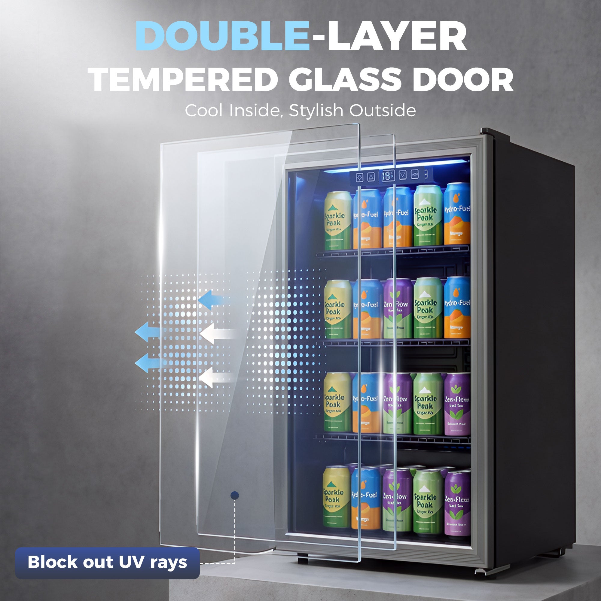 3.2 Cu.Ft Beverage Refrigerator, 139 Can Beverage Fridge Cooler with Double-Layer Glass Door-Home Furnishings > Appliances > Small¬†Kitchen¬†Appliances-DECOROLALA