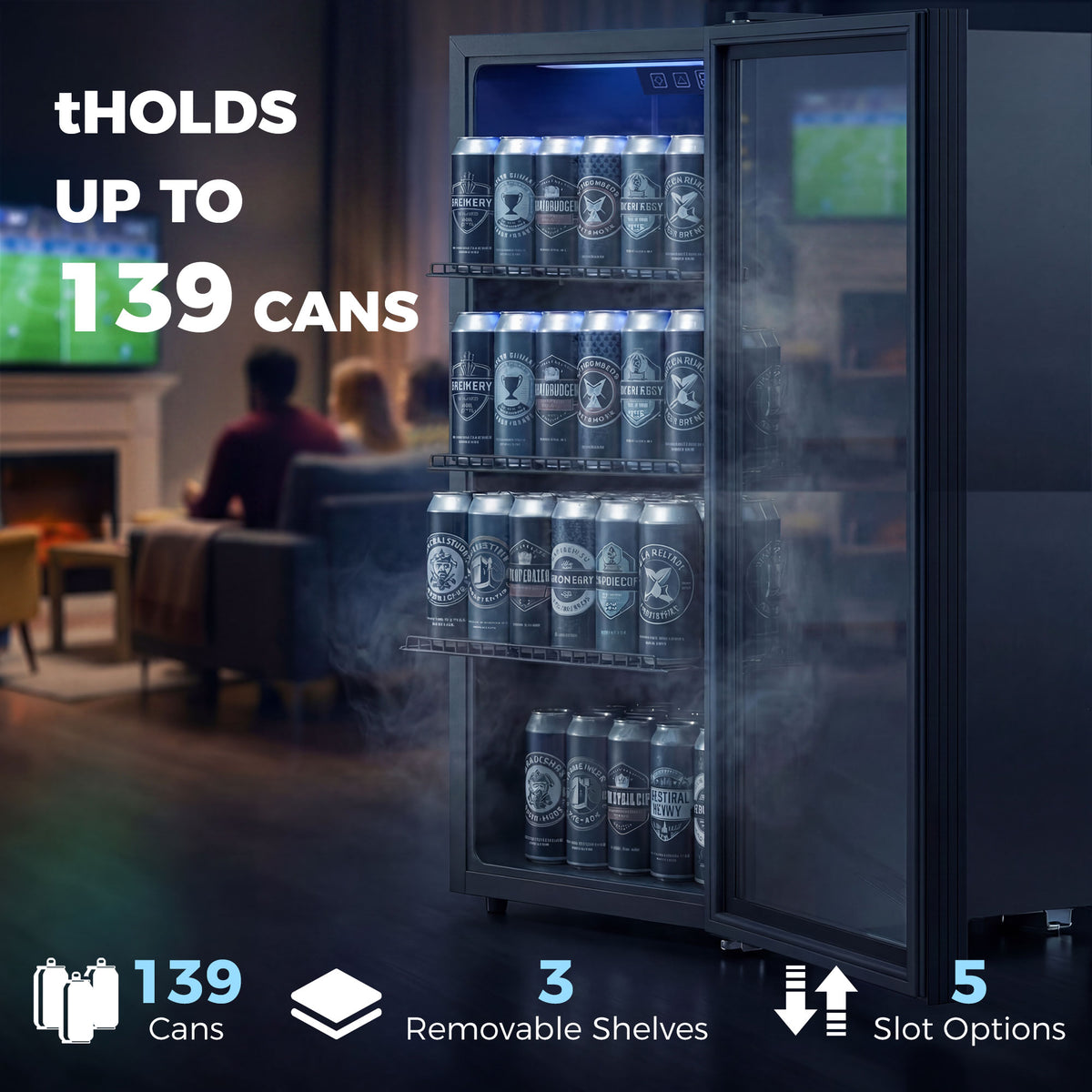 3.2 Cu.Ft Beverage Refrigerator - 139 Can Cooler Black-Home Furnishings > Appliances > Small¬†Kitchen¬†Appliances-DECOROLALA