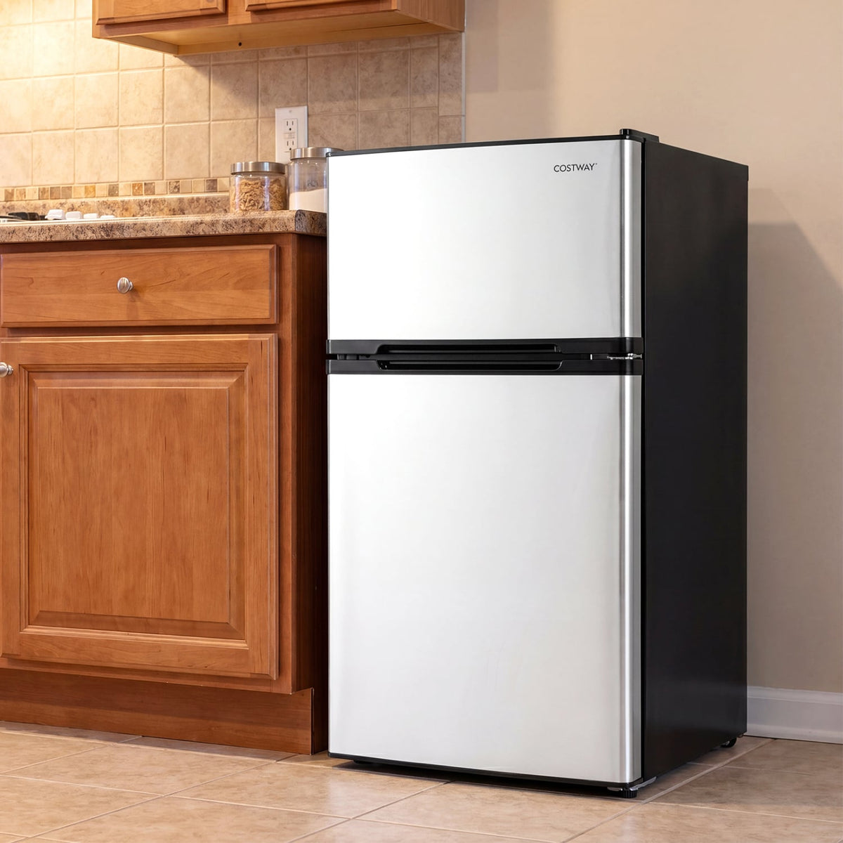 3.2 Cu.Ft Mini Fridge with Freezer Double Door Small Refrigerator with Adjustable Thermostat-Silver-Refrigerators-DECOROLALA