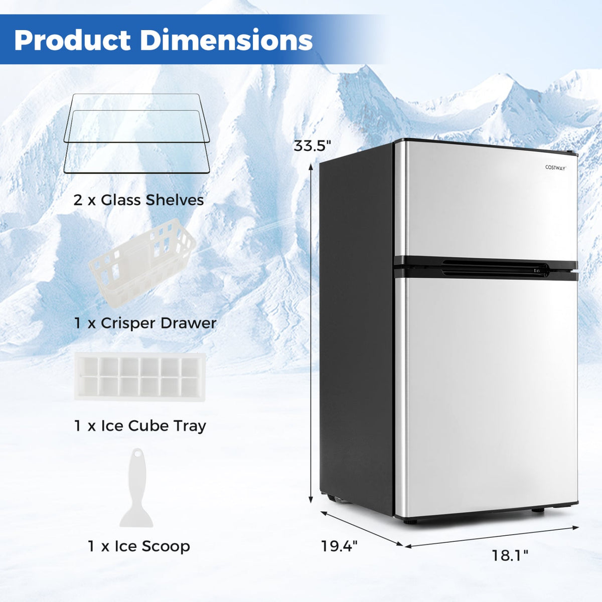 3.2 Cu.Ft Mini Fridge with Freezer Double Door Small Refrigerator with Adjustable Thermostat-Silver-Refrigerators-DECOROLALA