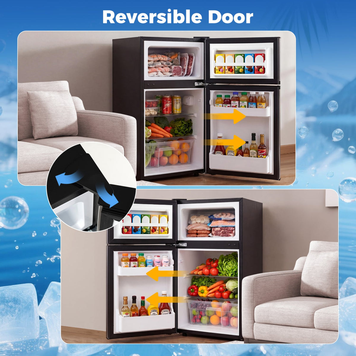 3.2 Cu.Ft Mini Fridge with Freezer Double Door Small Refrigerator with Adjustable Thermostat-Silver-Refrigerators-DECOROLALA