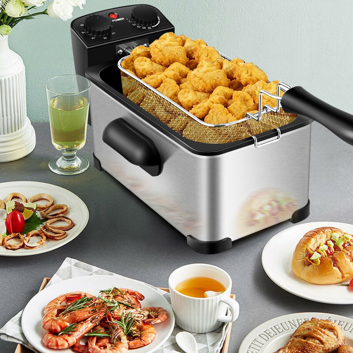 3.2 Quart Electric Stainless Steel Deep Fryer with Timer-Silver-Air Fryers-DECOROLALA