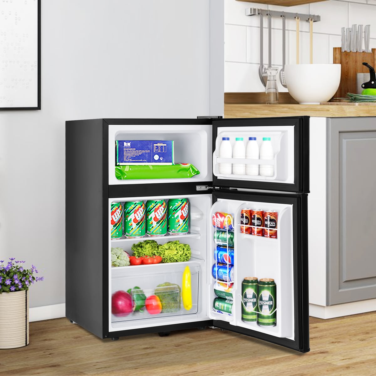 3.2 cu ft. Compact Stainless Steel Refrigerator-Black-Refrigerators-DECOROLALA