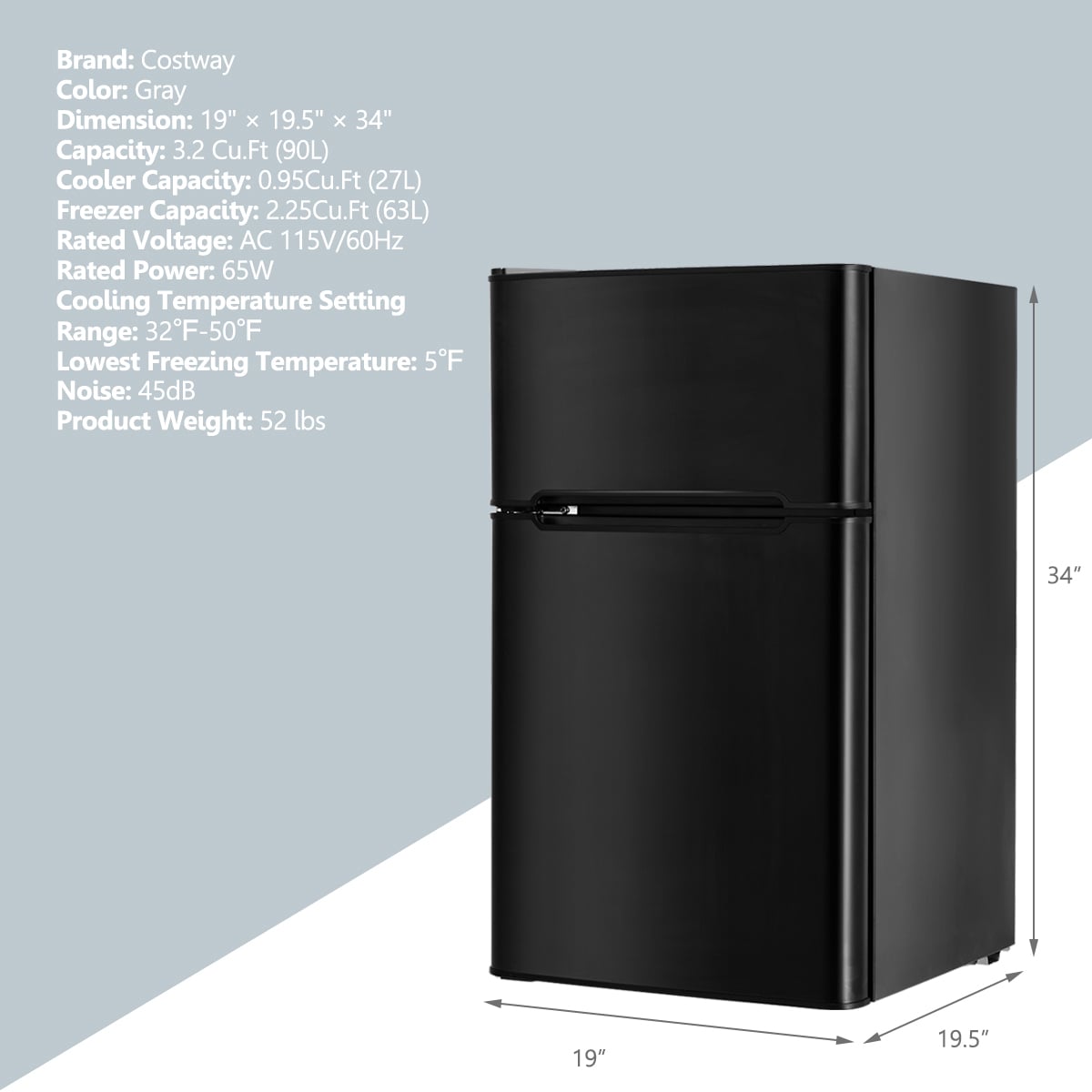3.2 cu ft. Compact Stainless Steel Refrigerator-Black-Refrigerators-DECOROLALA