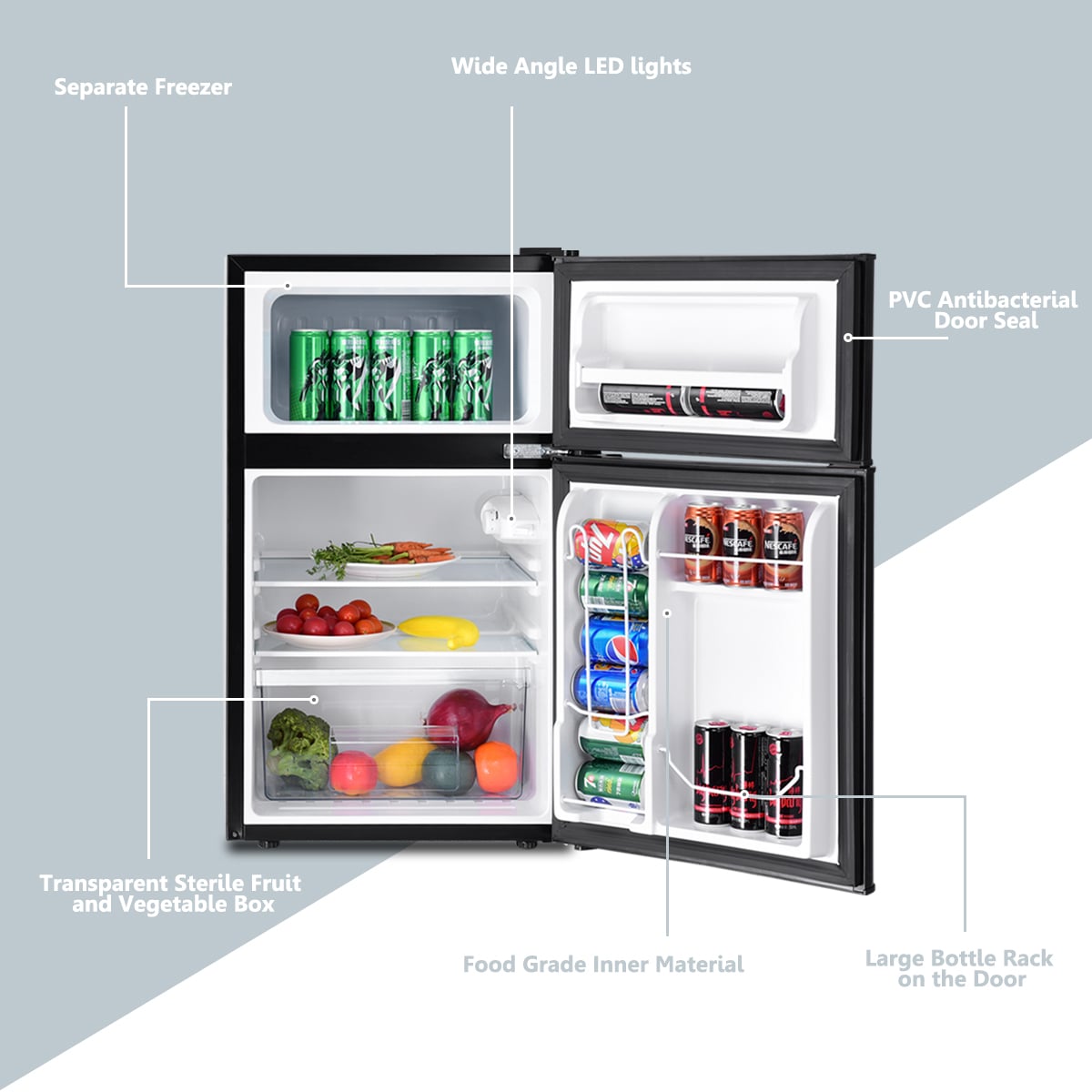 3.2 cu ft. Compact Stainless Steel Refrigerator-Black-Refrigerators-DECOROLALA