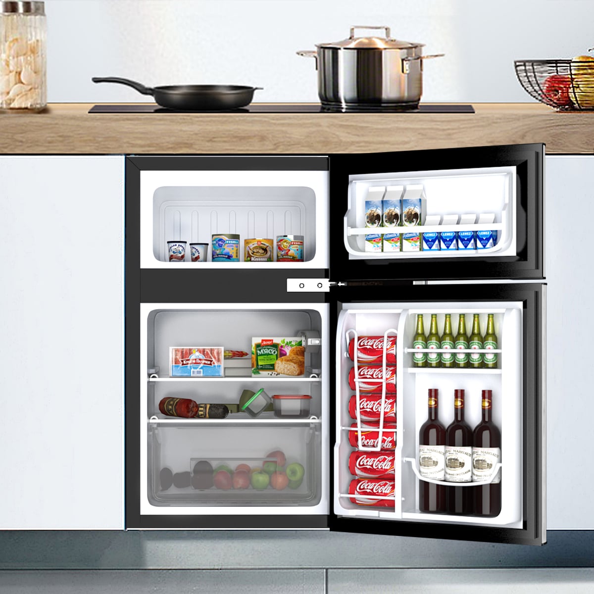 3.2 cu ft. Compact Stainless Steel Refrigerator-Gray-Refrigerators-DECOROLALA
