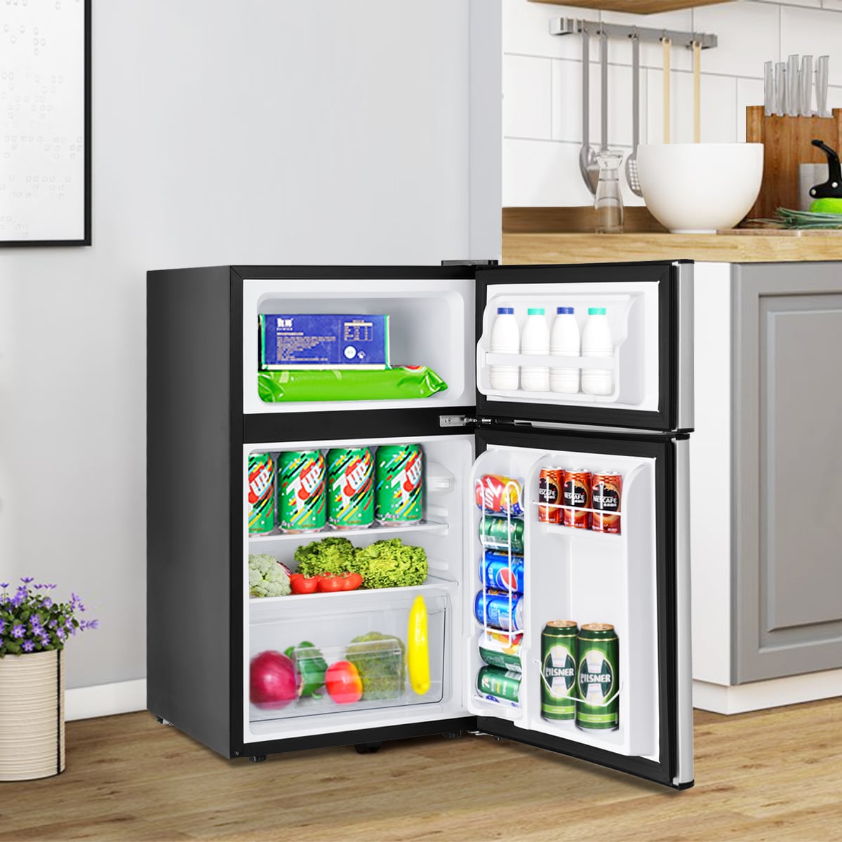 3.2 cu ft. Compact Stainless Steel Refrigerator-Gray-Refrigerators-DECOROLALA