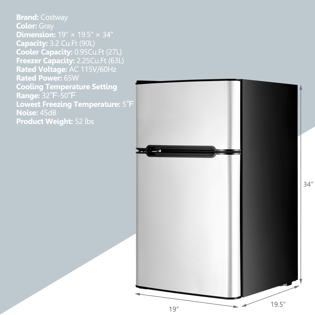 3.2 cu ft. Compact Stainless Steel Refrigerator-Gray-Refrigerators-DECOROLALA