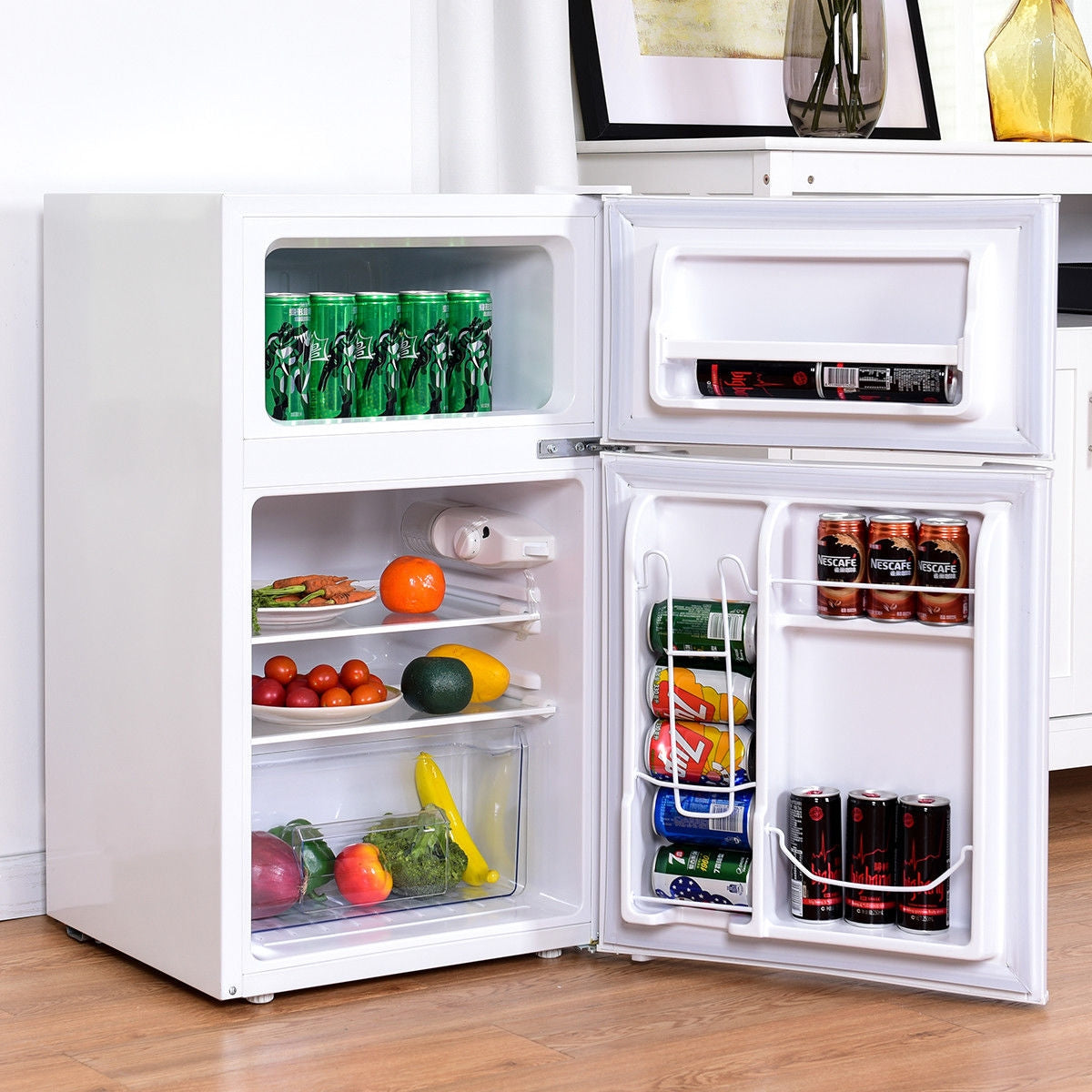 3.2 cu ft. Compact Stainless Steel Refrigerator-White-Refrigerators-DECOROLALA