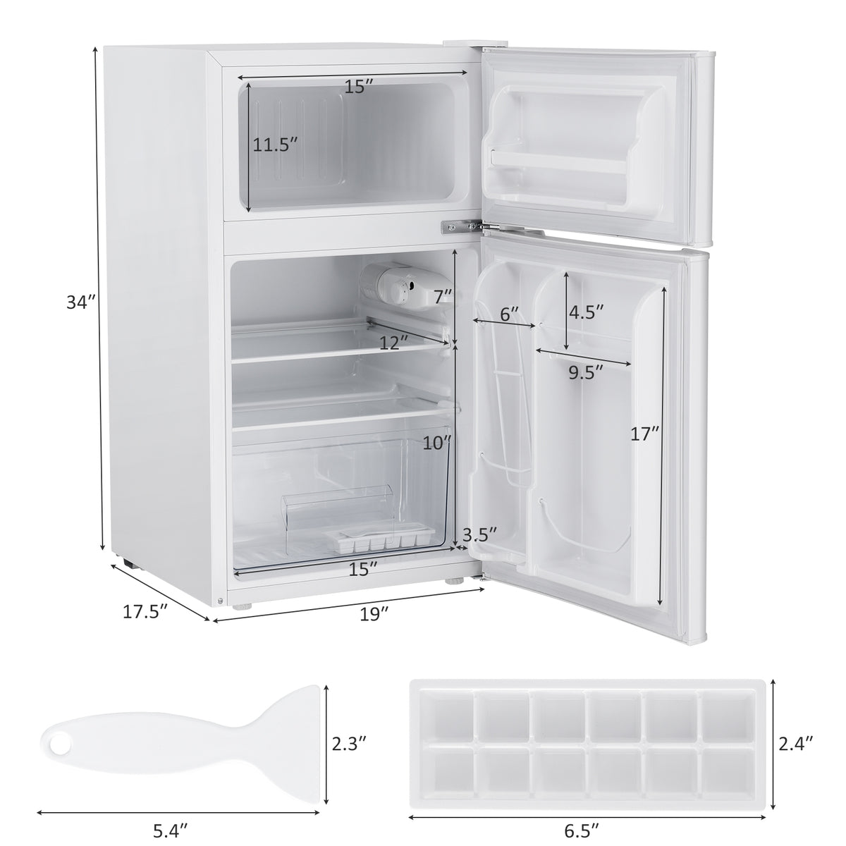 3.2 cu ft. Compact Stainless Steel Refrigerator-White-Refrigerators-DECOROLALA