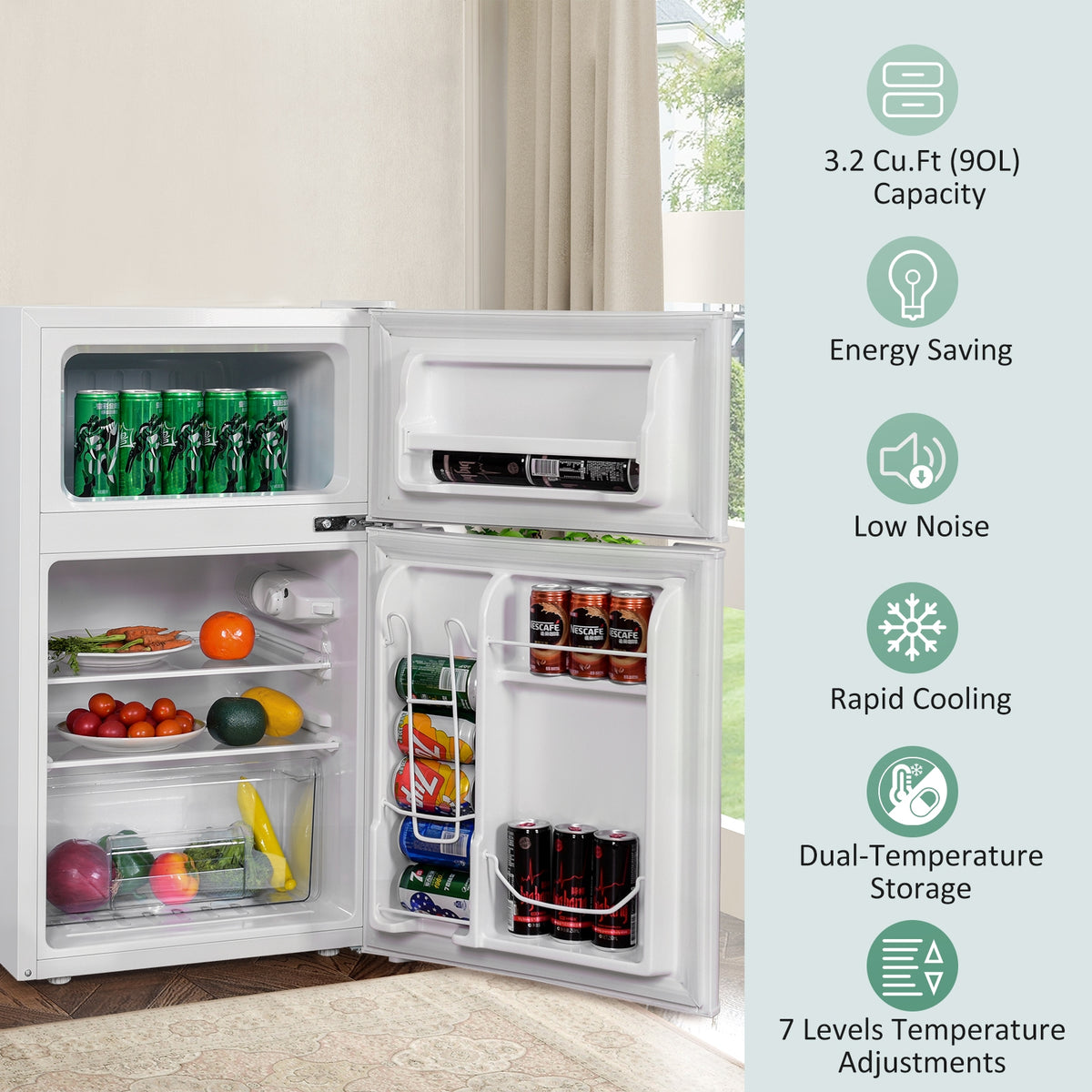 3.2 cu ft. Compact Stainless Steel Refrigerator-White-Refrigerators-DECOROLALA