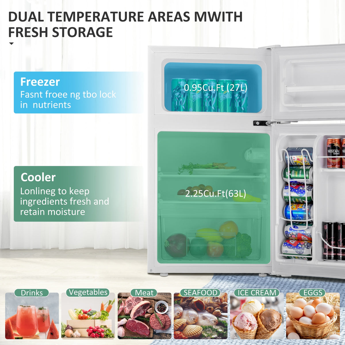 3.2 cu ft. Compact Stainless Steel Refrigerator-White-Refrigerators-DECOROLALA