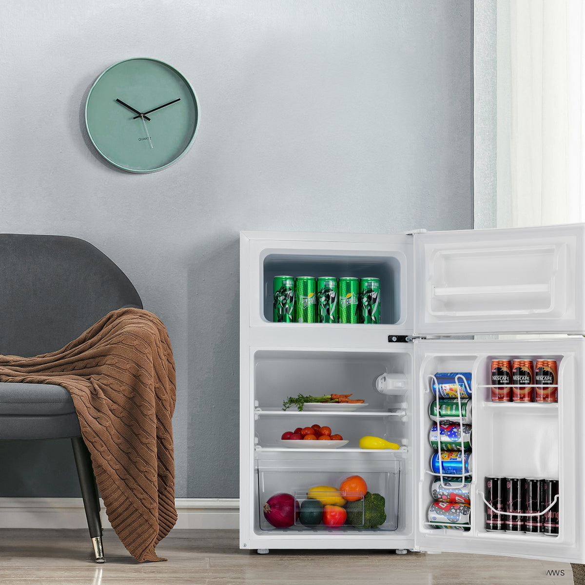 3.2 cu ft. Compact Stainless Steel Refrigerator-White-Refrigerators-DECOROLALA