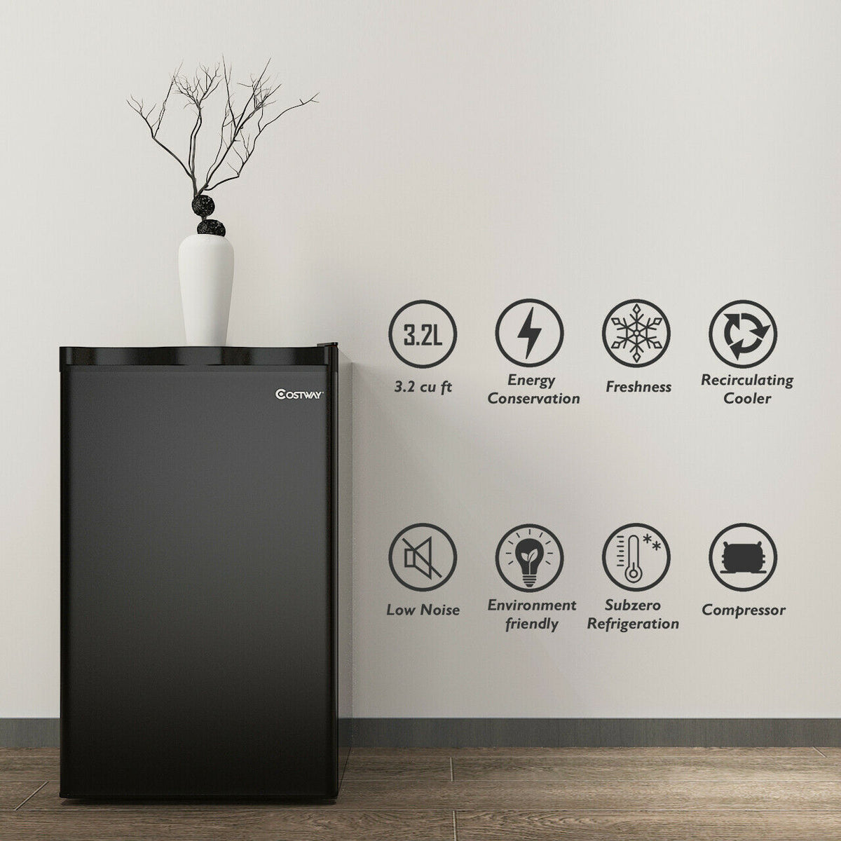 3.2 cu.ft. Mini Dorm Compact Refrigerator-Black-Refrigerators-DECOROLALA