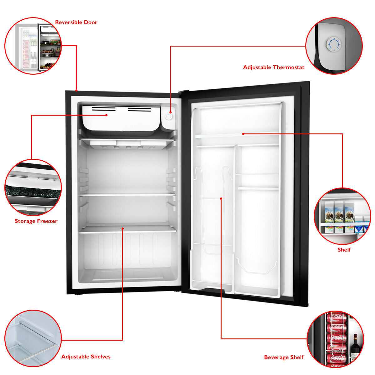 3.2 cu.ft. Mini Dorm Compact Refrigerator-Black-Refrigerators-DECOROLALA