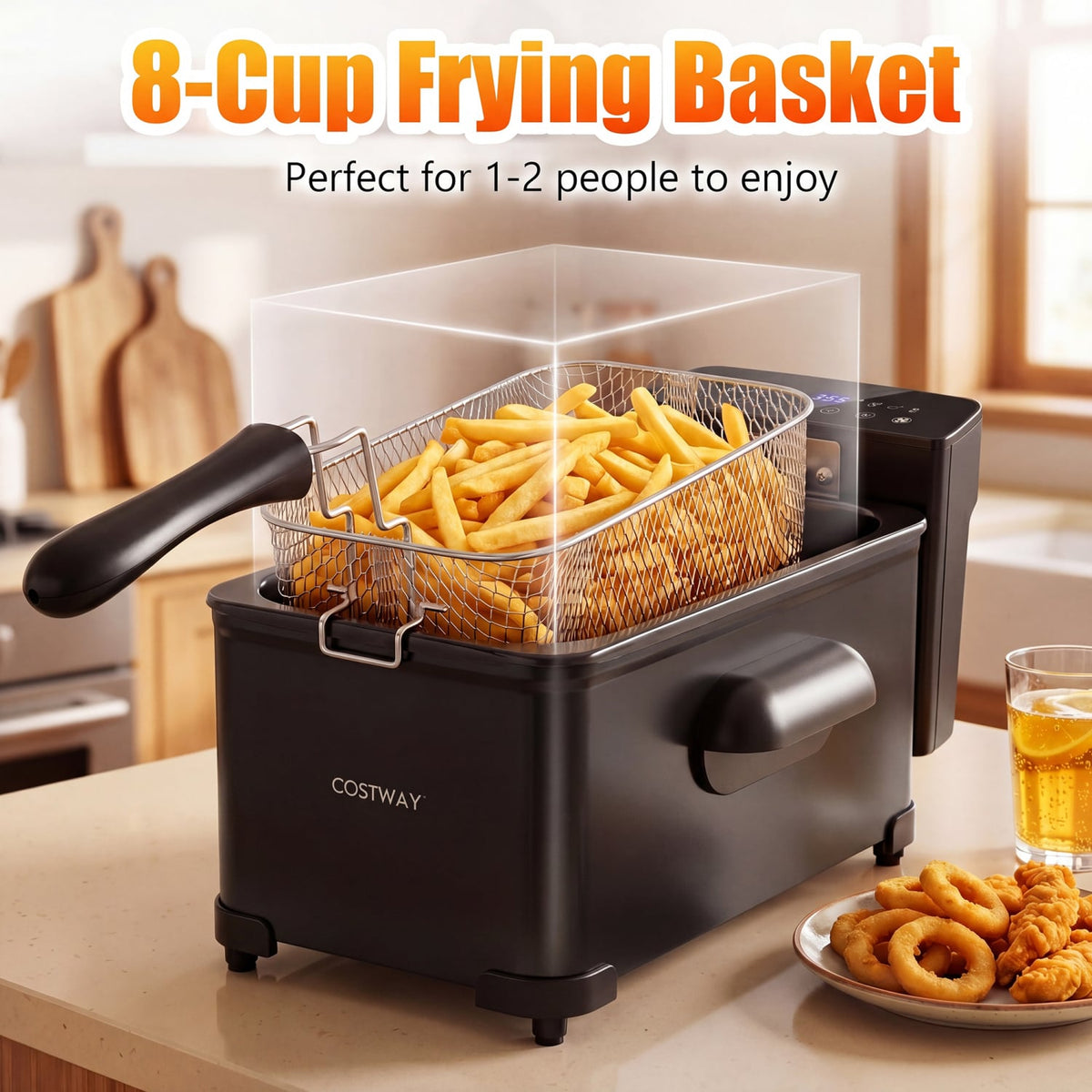 3.2-Qt Electric Deep Fryer with 1700W LED Touch Screen and Enamel Oil Tank-Black-Air Fryers-DECOROLALA