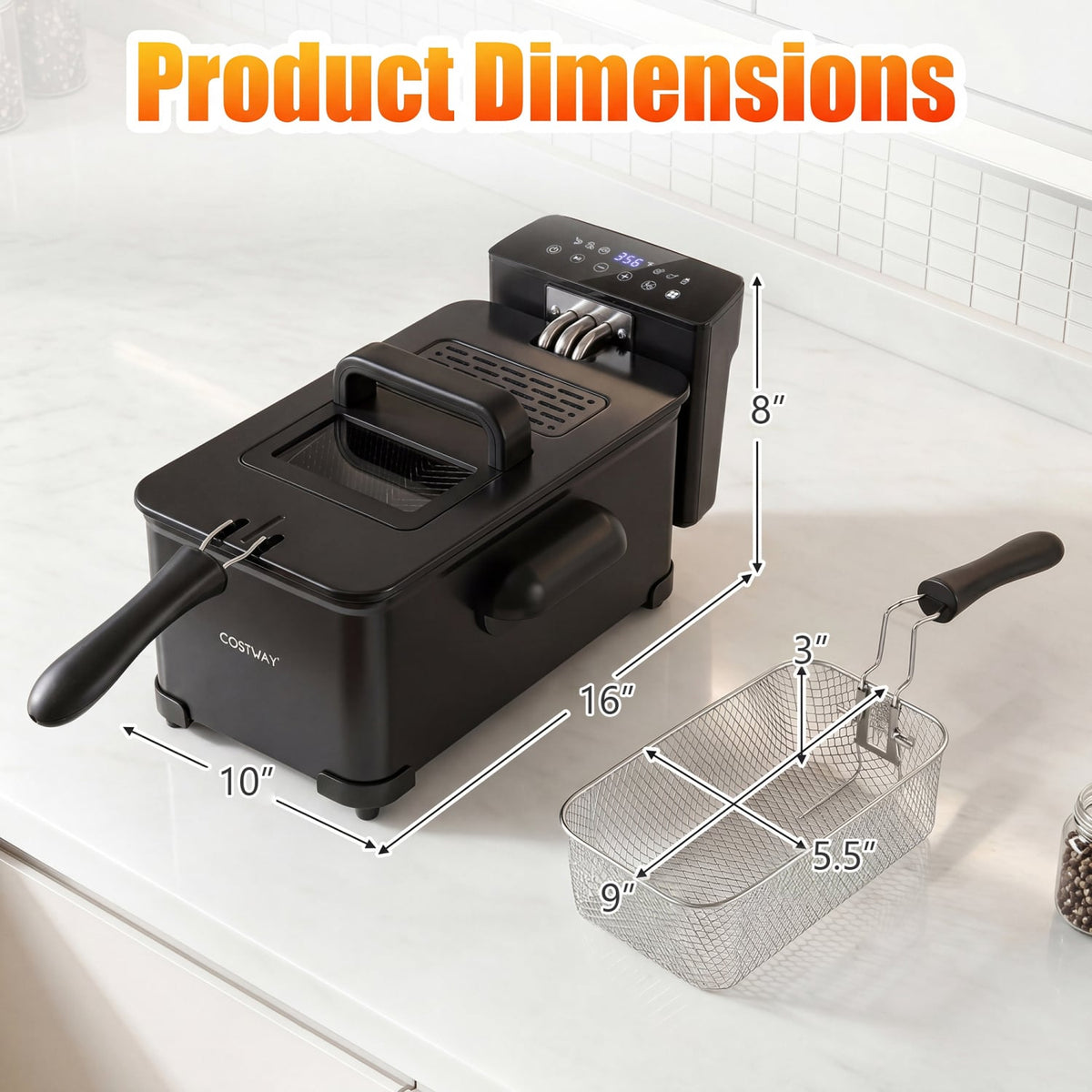 3.2-Qt Electric Deep Fryer with 1700W LED Touch Screen and Enamel Oil Tank-Black-Air Fryers-DECOROLALA