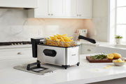 3.2-Qt Electric Deep Fryer with 1700W LED Touch Screen and Enamel Oil Tank-Silver-Air Fryers-DECOROLALA
