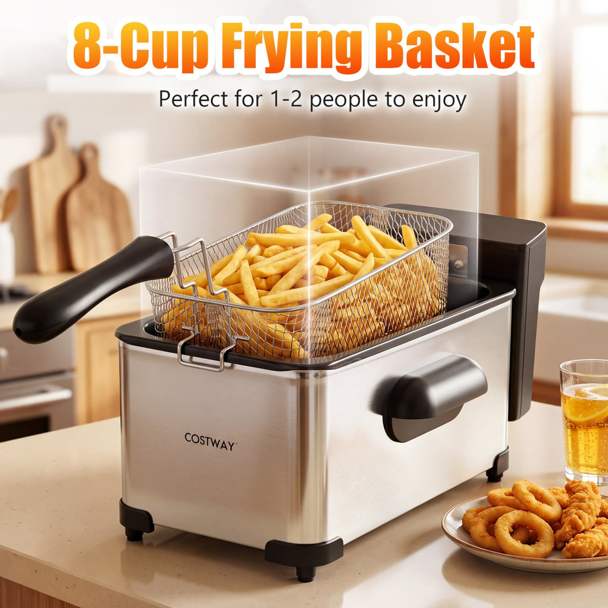 3.2-Qt Electric Deep Fryer with 1700W LED Touch Screen and Enamel Oil Tank-Silver-Air Fryers-DECOROLALA