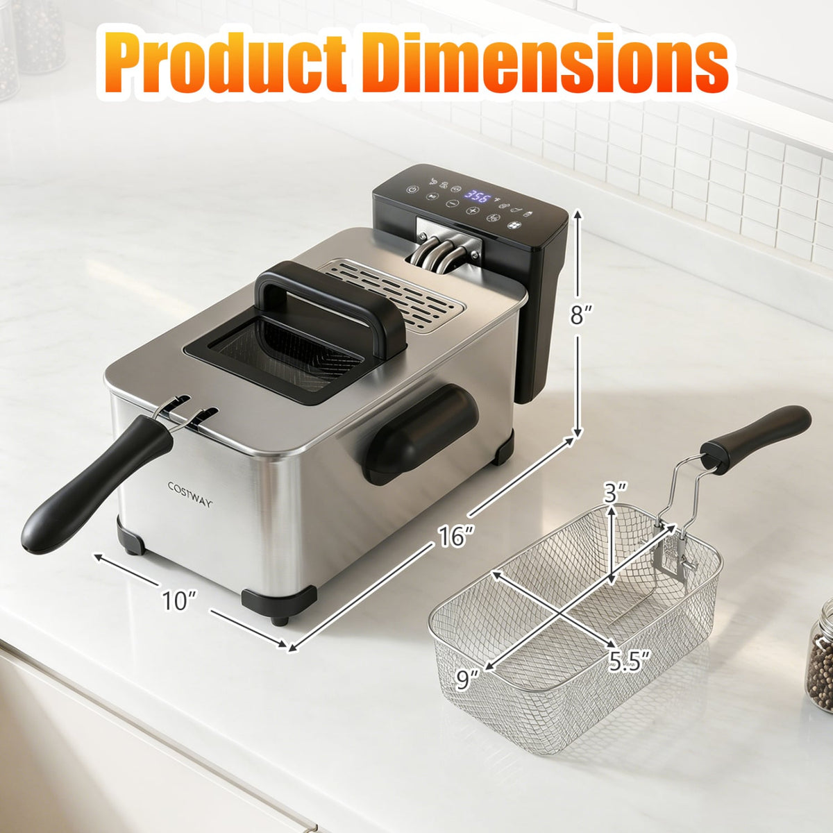 3.2-Qt Electric Deep Fryer with 1700W LED Touch Screen and Enamel Oil Tank-Silver-Air Fryers-DECOROLALA