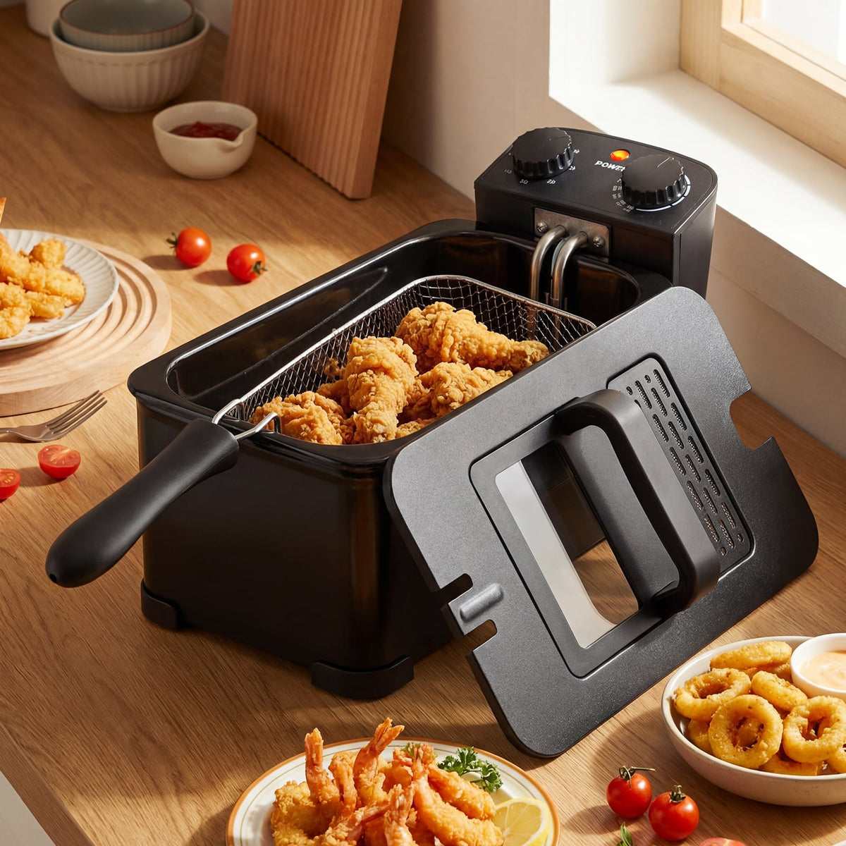 3.2 Quart Electric Stainless Steel Deep Fryer with Timer-Black-Air Fryers-DECOROLALA