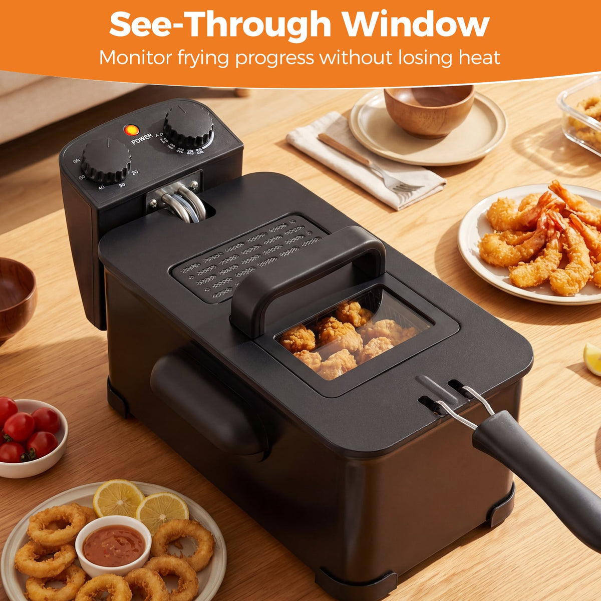 3.2 Quart Electric Stainless Steel Deep Fryer with Timer-Black-Air Fryers-DECOROLALA