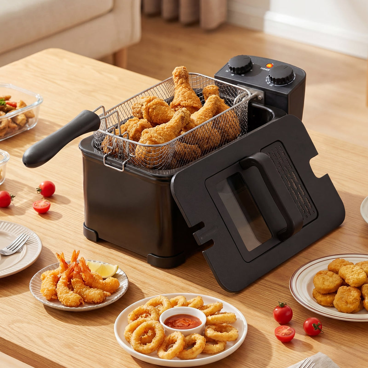 3.2 Quart Electric Stainless Steel Deep Fryer with Timer-Black-Air Fryers-DECOROLALA