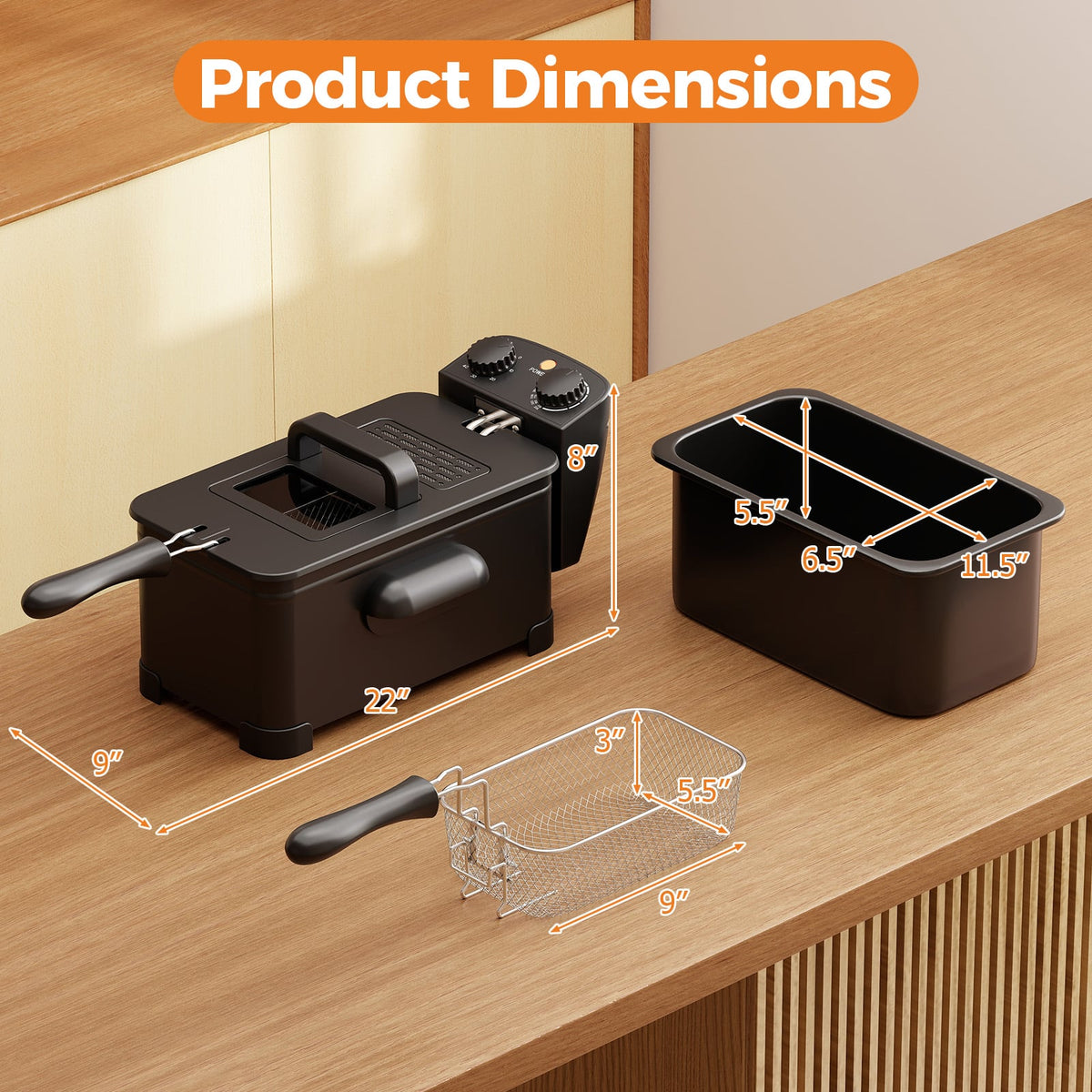 3.2 Quart Electric Stainless Steel Deep Fryer with Timer-Black-Air Fryers-DECOROLALA