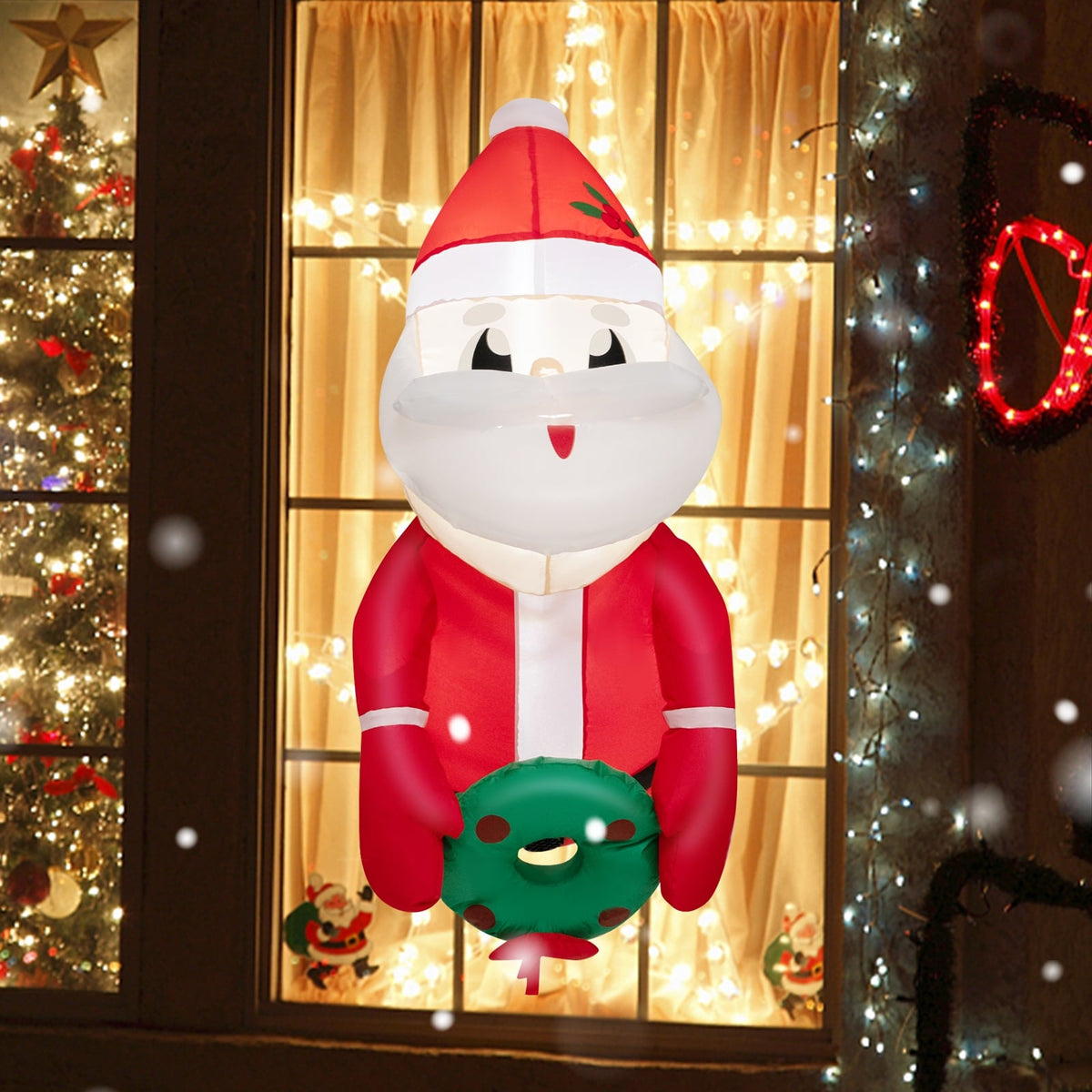 3.3 Feet Lighted Inflatable Santa Claus Broke Out from Window-Christmas Inflatables-DECOROLALA