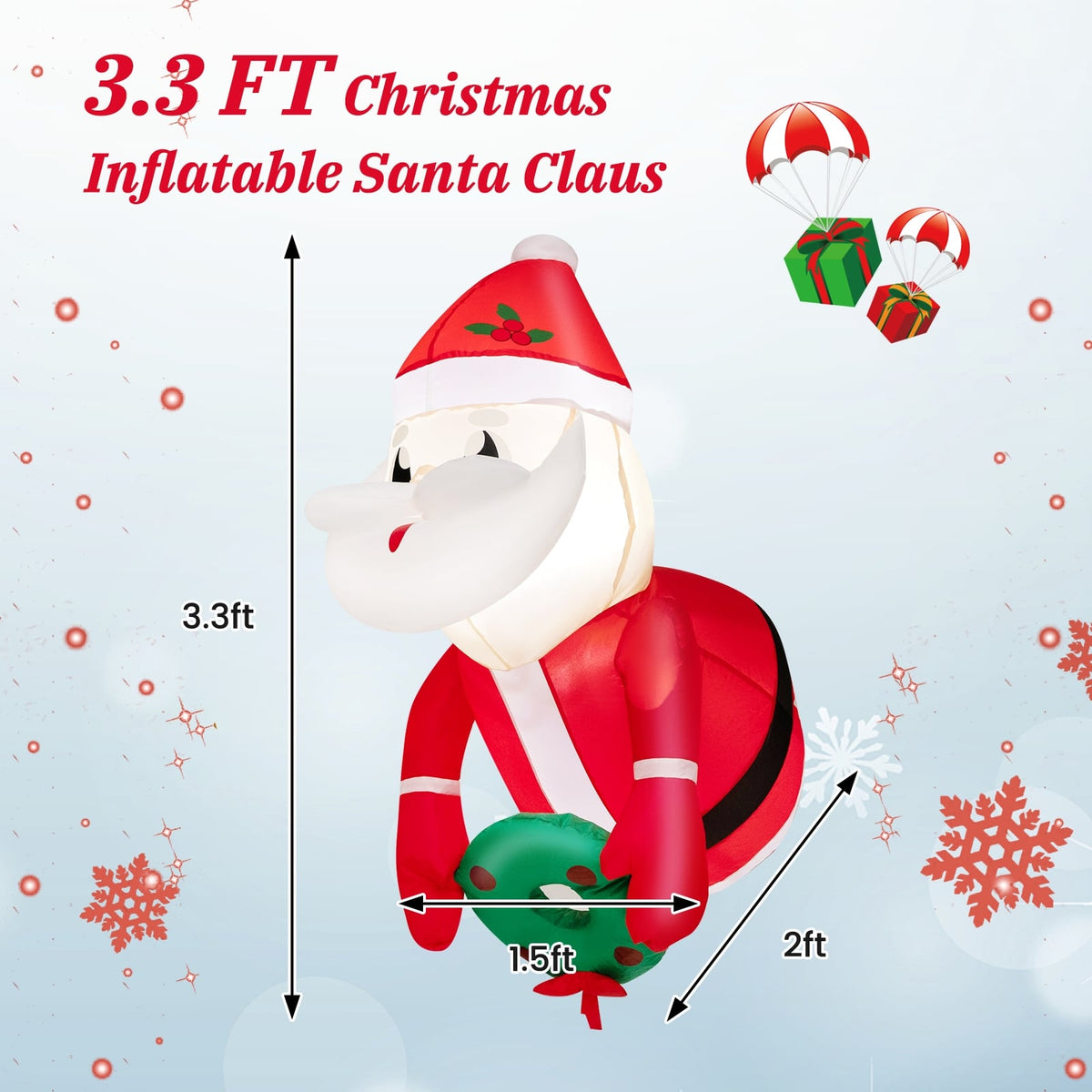 3.3 Feet Lighted Inflatable Santa Claus Broke Out from Window-Christmas Inflatables-DECOROLALA