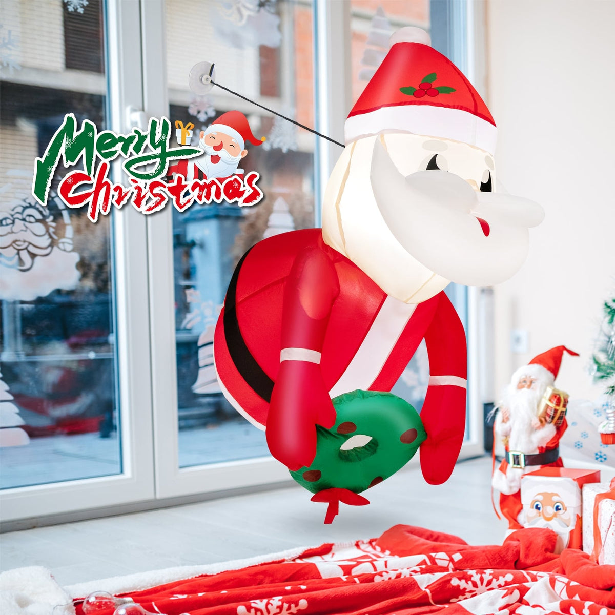 3.3 Feet Lighted Inflatable Santa Claus Broke Out from Window-Christmas Inflatables-DECOROLALA