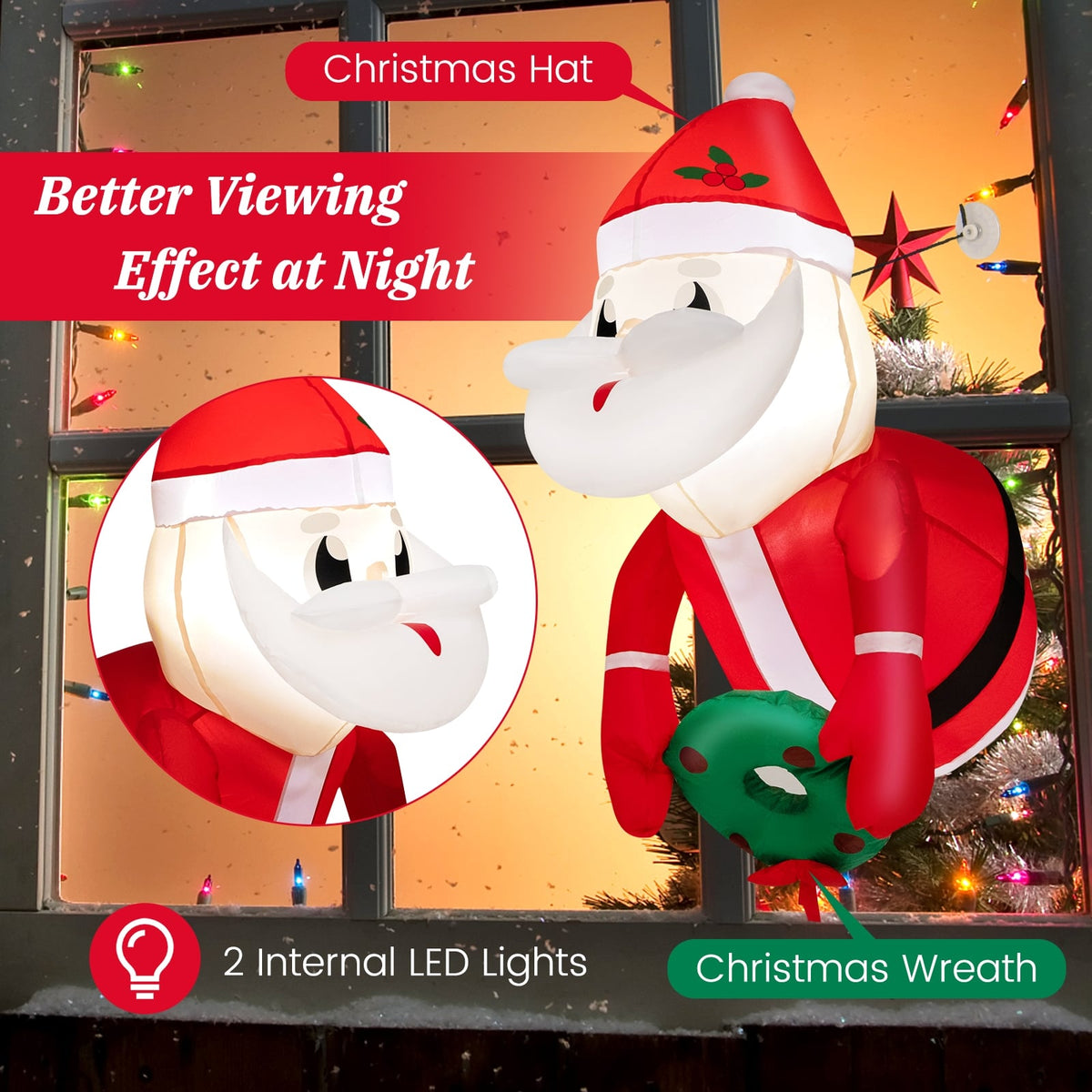 3.3 Feet Lighted Inflatable Santa Claus Broke Out from Window-Christmas Inflatables-DECOROLALA