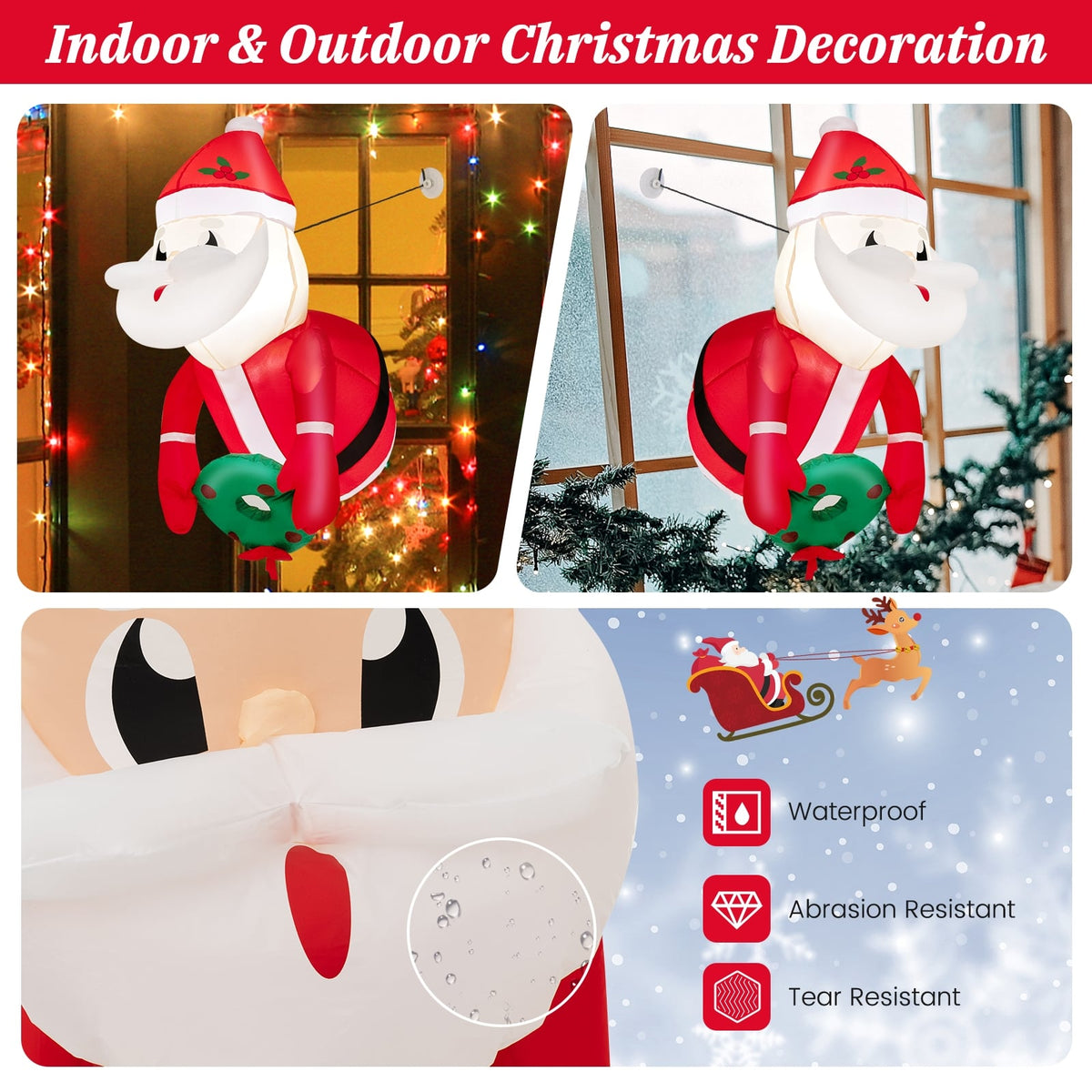 3.3 Feet Lighted Inflatable Santa Claus Broke Out from Window-Christmas Inflatables-DECOROLALA