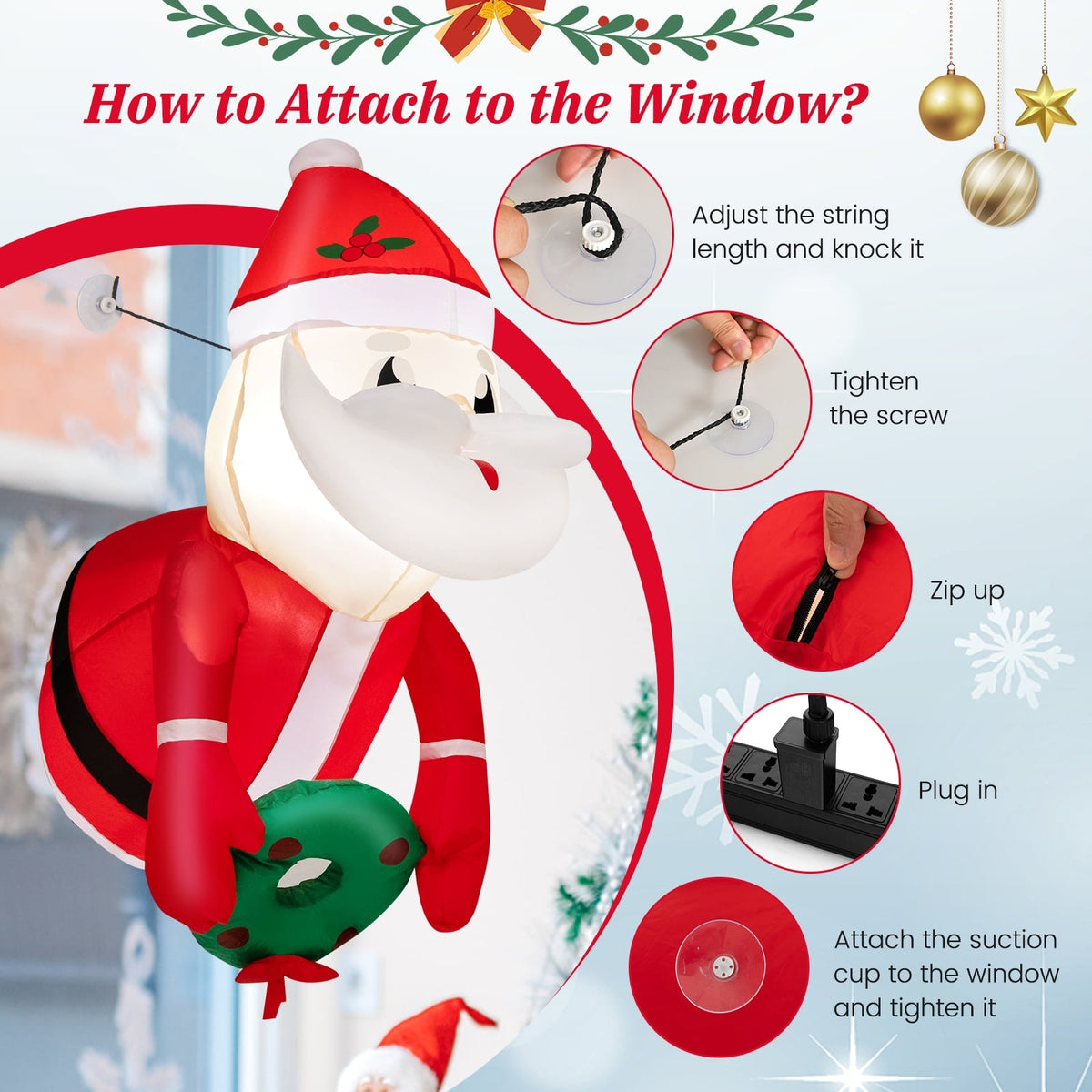 3.3 Feet Lighted Inflatable Santa Claus Broke Out from Window-Christmas Inflatables-DECOROLALA