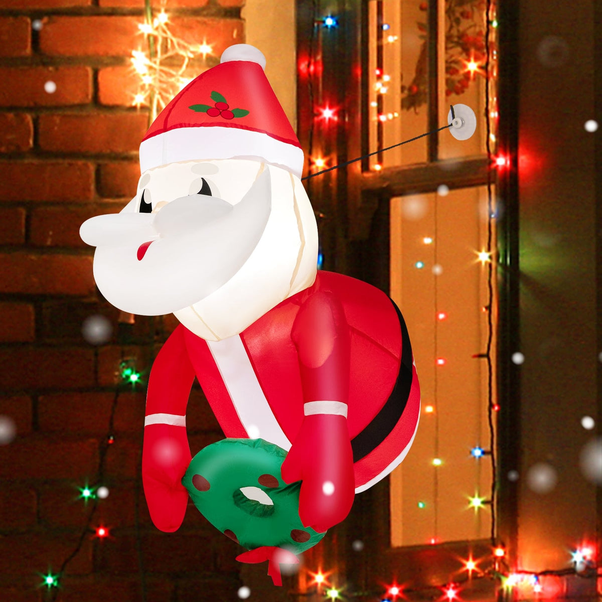 3.3 Feet Lighted Inflatable Santa Claus Broke Out from Window-Christmas Inflatables-DECOROLALA