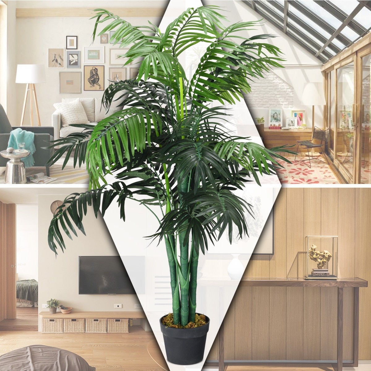 3.5 Feet Artificial Areca Palm Decorative Silk Tree with Basket-Artificial Plants-DECOROLALA