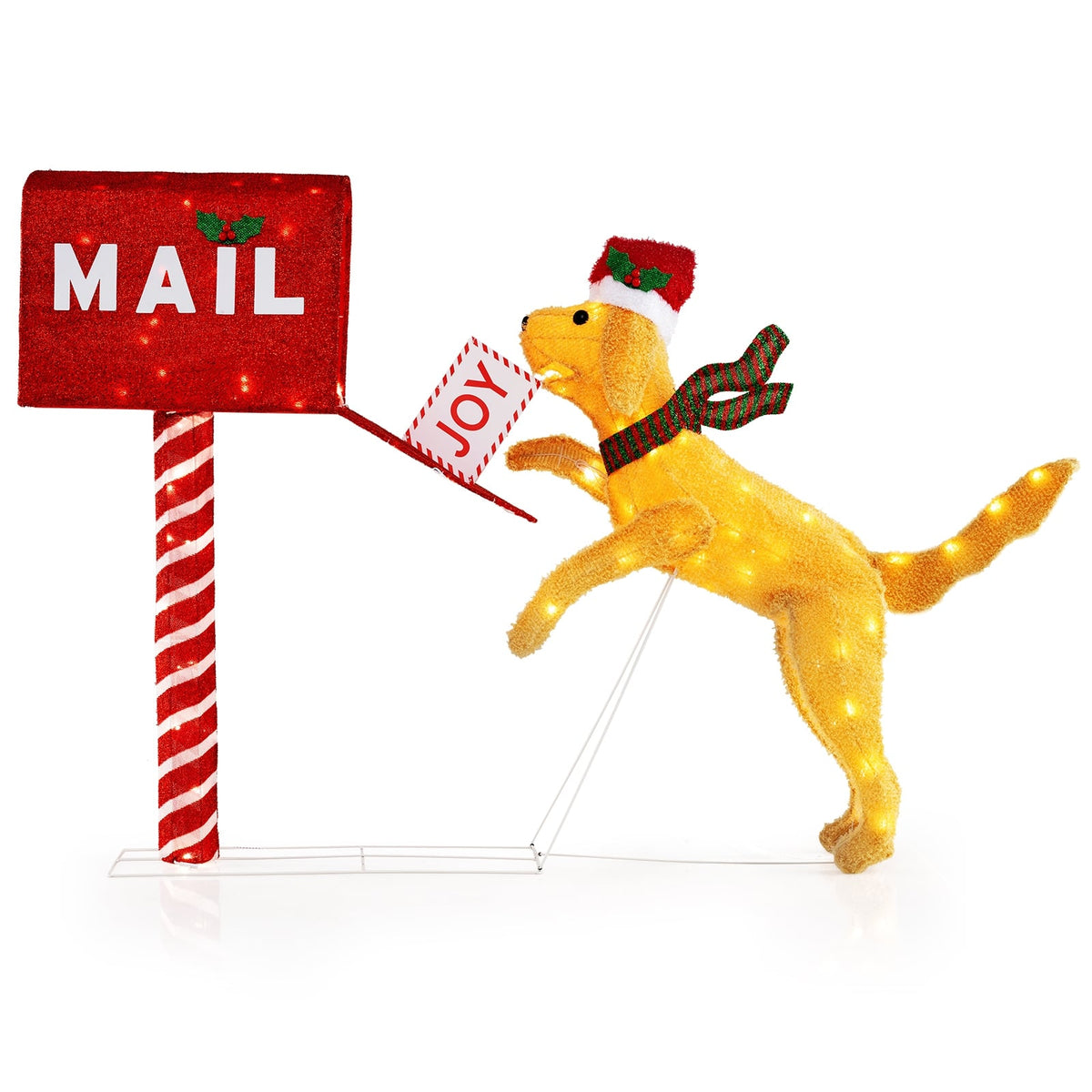 3.5 ft Christmas Mail Box with Dog and 120 Warm White LED Lights-Christmas Decorations & Accessories-DECOROLALA