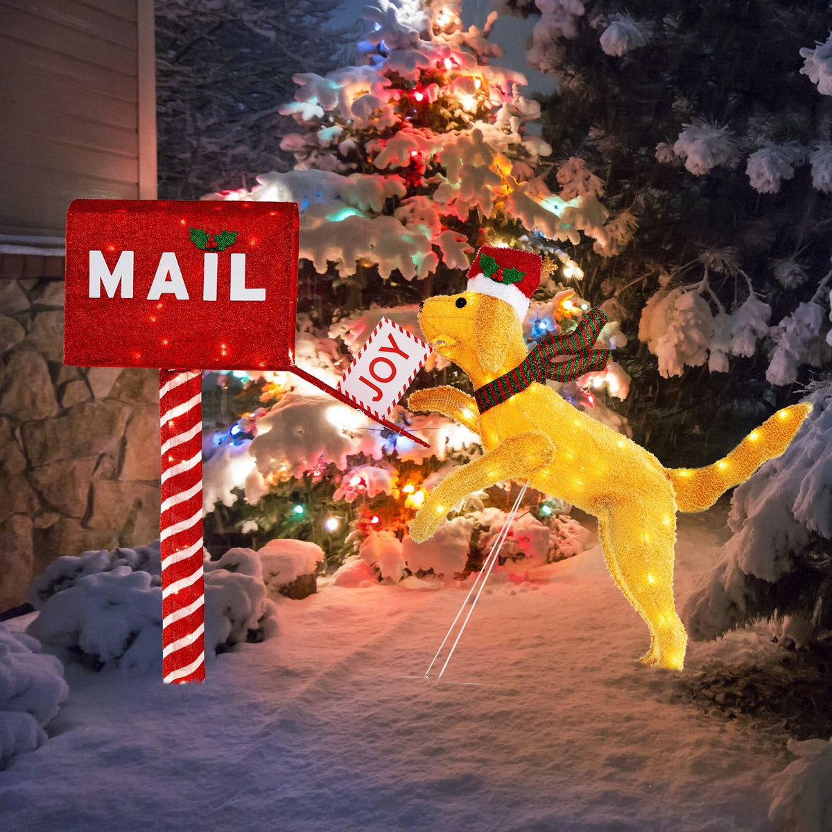 3.5 ft Christmas Mail Box with Dog and 120 Warm White LED Lights-Christmas Decorations & Accessories-DECOROLALA